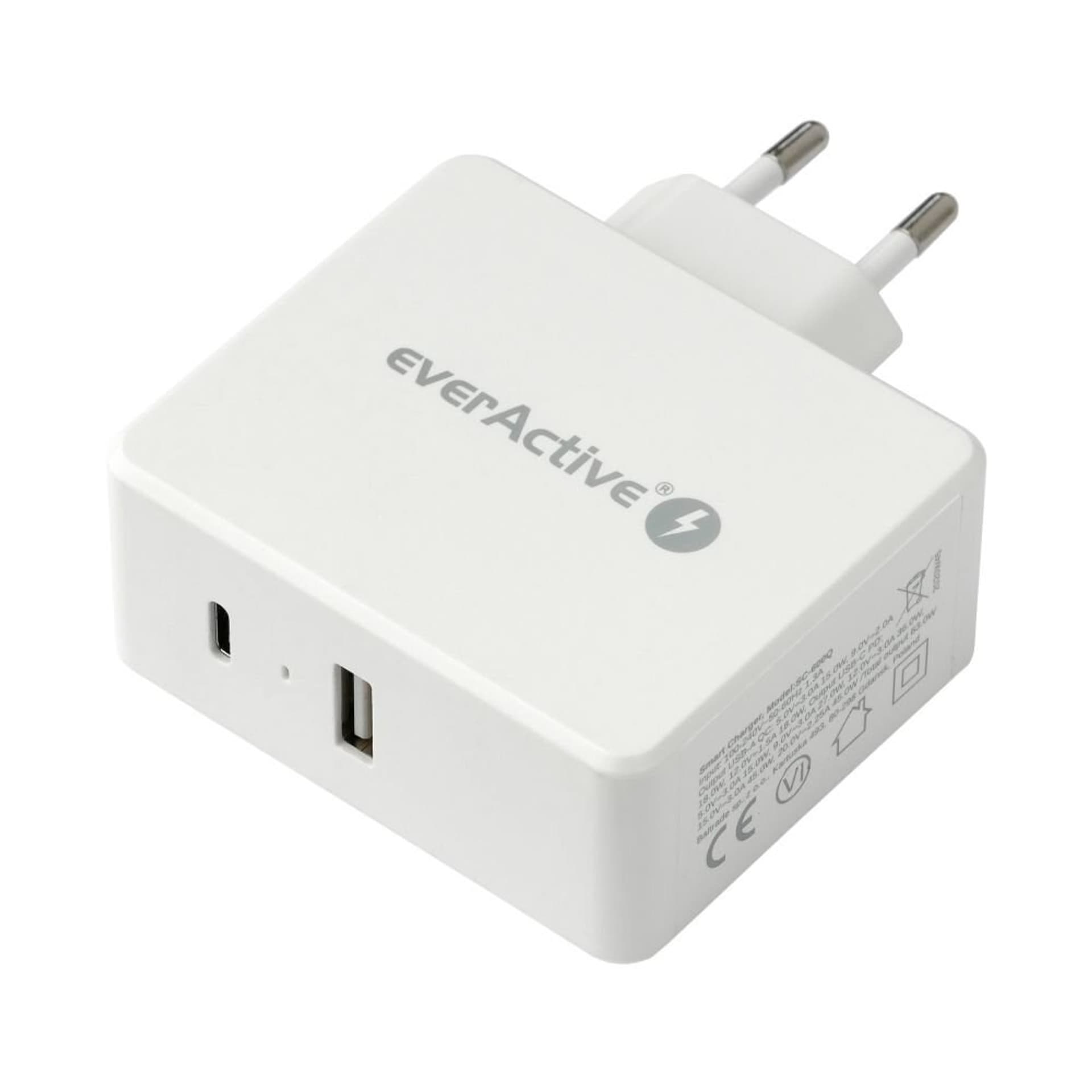 

Ładowarka sieciowa 230V EVERACTIVE SC-600Q 1xUSB 3A + 1xUSB-C 3A 63W biała