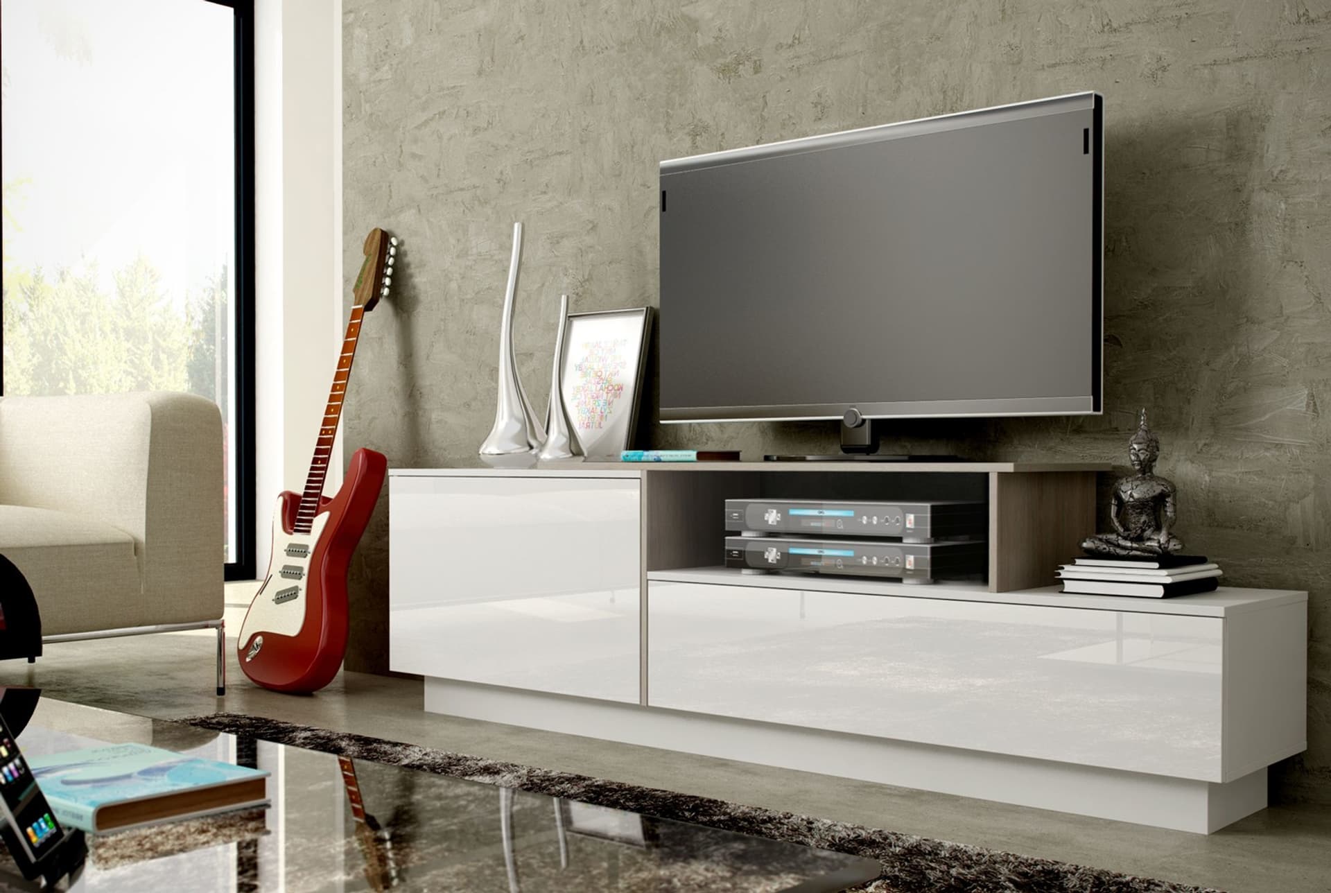 

Szafka RTV SIGMA3 180 biały/biały połysk + sonoma