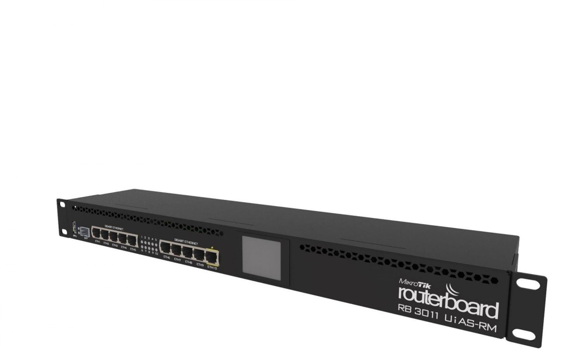 

Mikrotik Wired Ethernet Router RB3011UiAS-RM, 1U Rackmount, Dual Core 1.4GHz CPU, 1GB RAM, 128 MB, 10xGigabit LAN, 1xSFP, 1xSeri