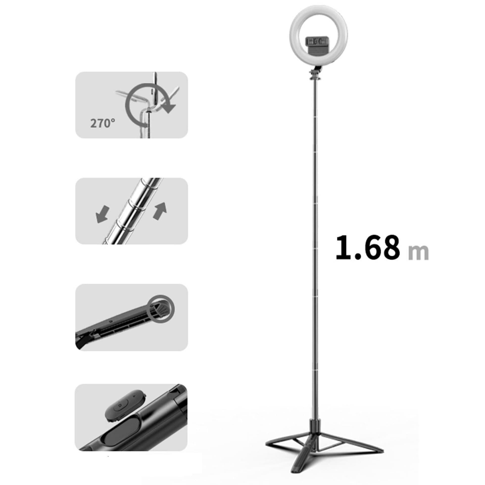 

USAMS Uchwyt na telefon z lampą LED tripod czarny/black ZB241ZJ01 (US-ZB241)