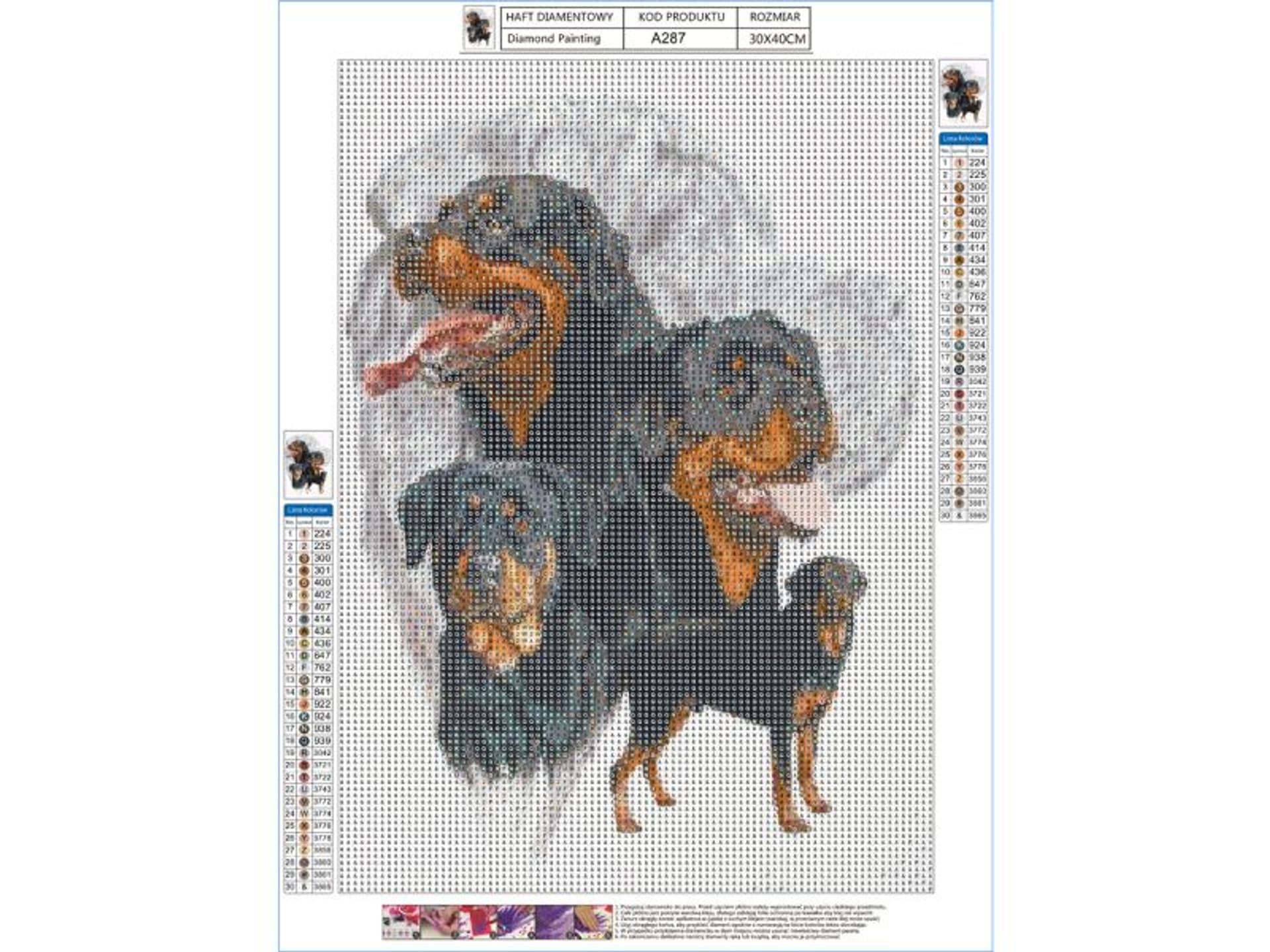 

Haft Diamentowy, Obraz, Mozaika Diamentowa Diamond Painting, PIES - ROTTWEILER 30x40cm