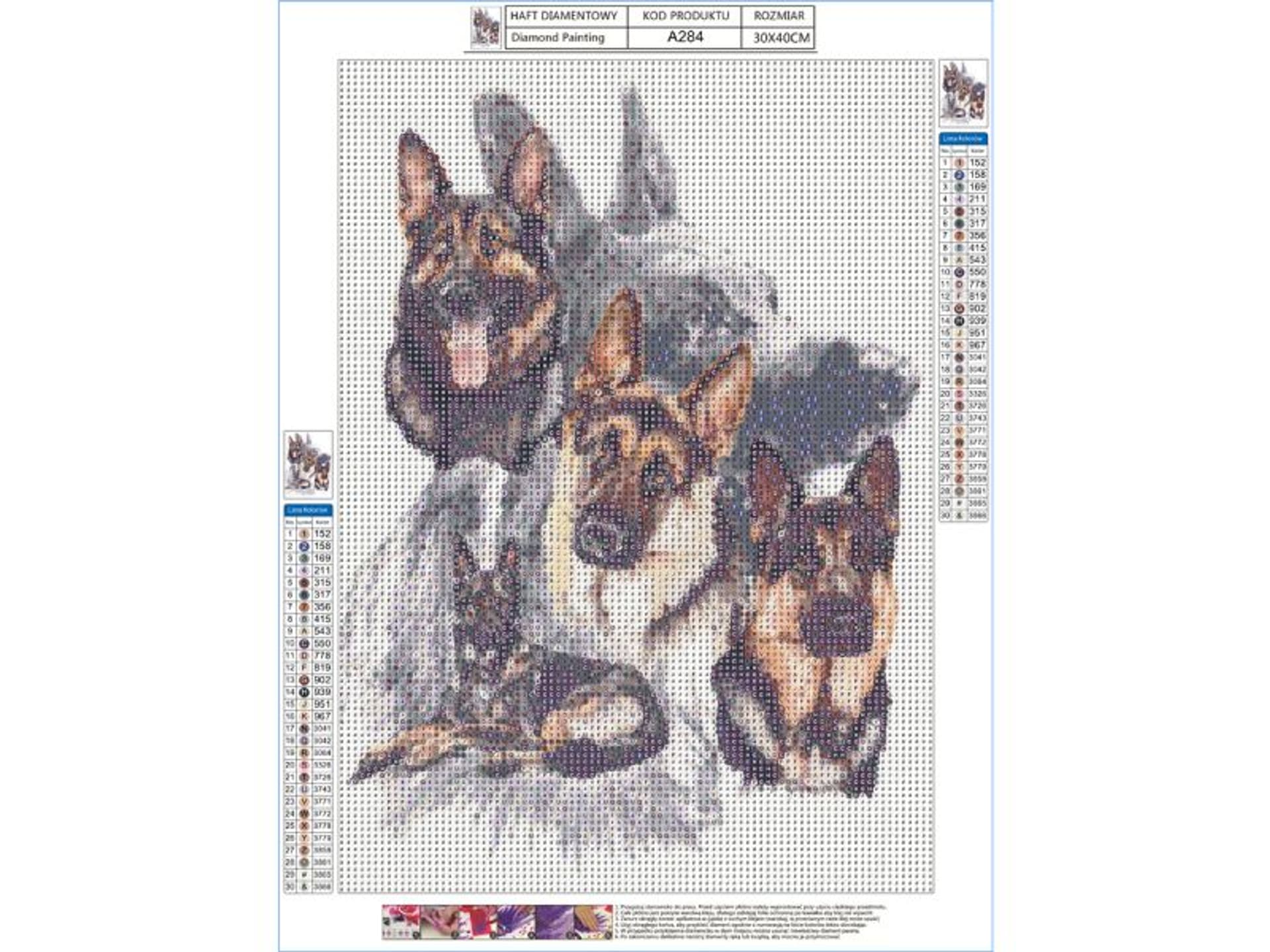 

Haft Diamentowy, Obraz, Mozaika Diamentowa Diamond Painting, OWCZARKI NIEMIECKIE 30x40cm