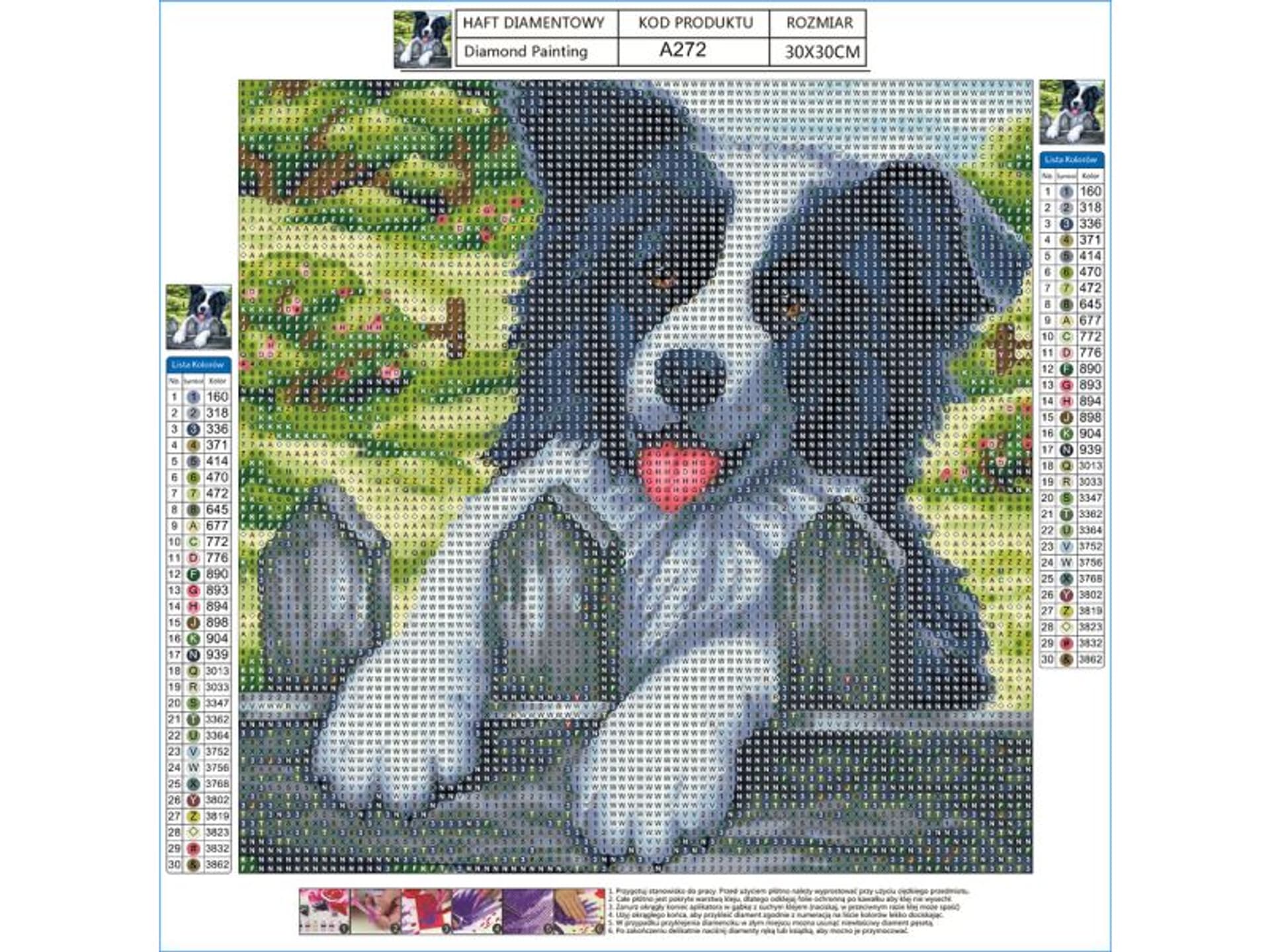 

Haft Diamentowy, Obraz, Mozaika Diamentowa Diamond Painting, PIES NA PŁOCIE 30x30cm
