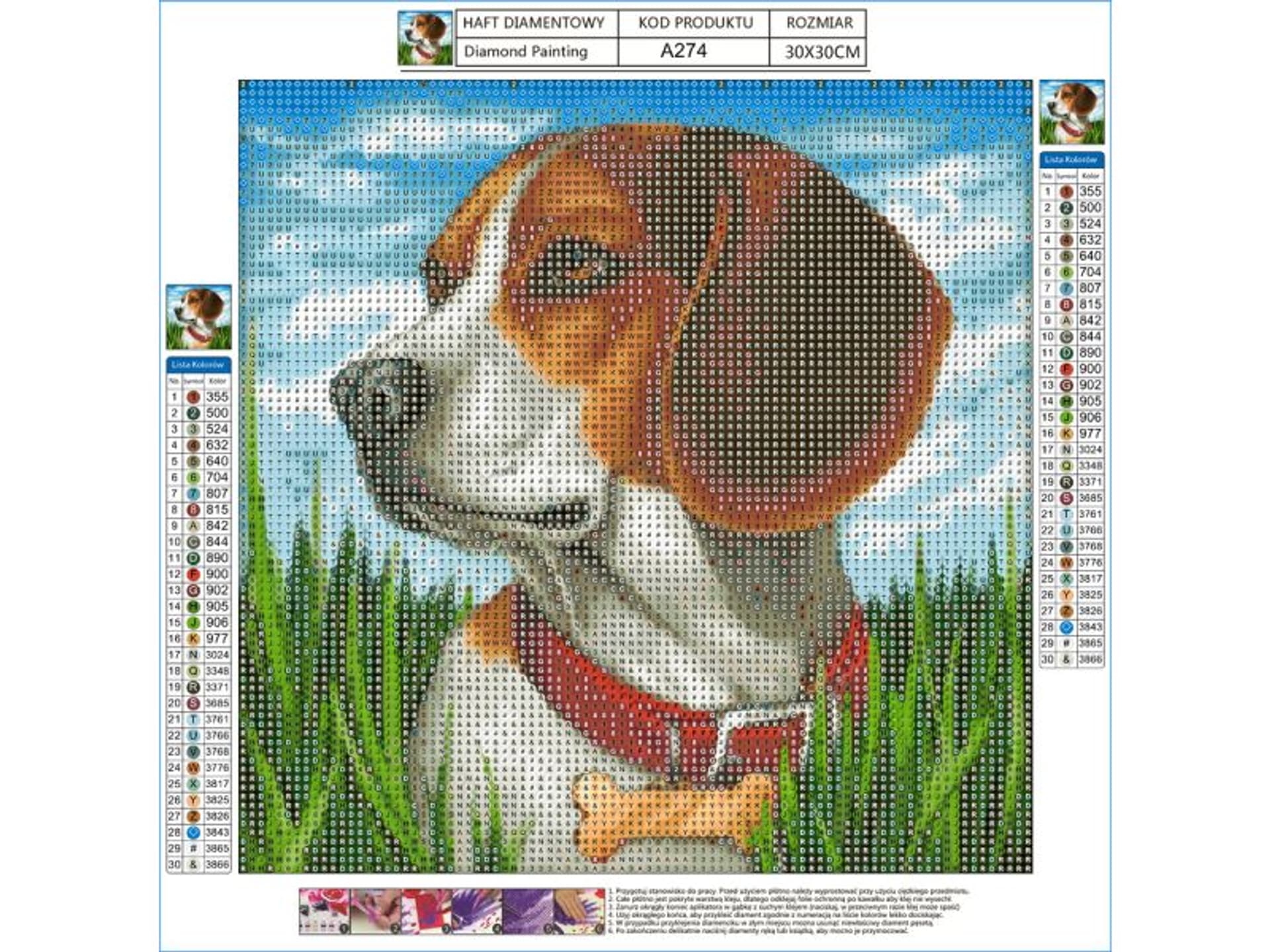 

Haft Diamentowy, Obraz, Mozaika Diamentowa Diamond Painting, PIES BEAGLE 30x30cm