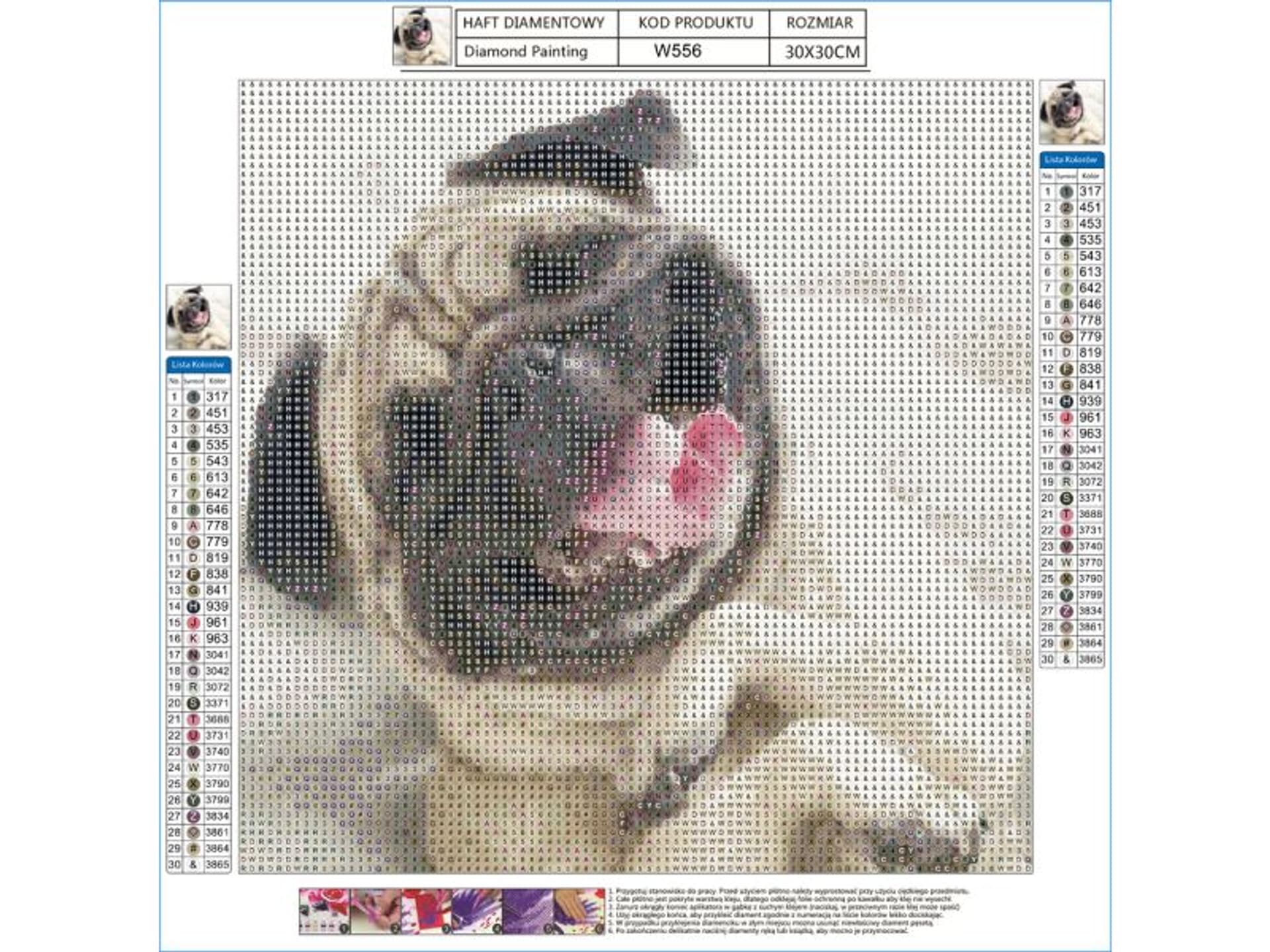 

Haft Diamentowy, Obraz, Mozaika Diamentowa Diamond Painting, PIES MOPS 30x30cm
