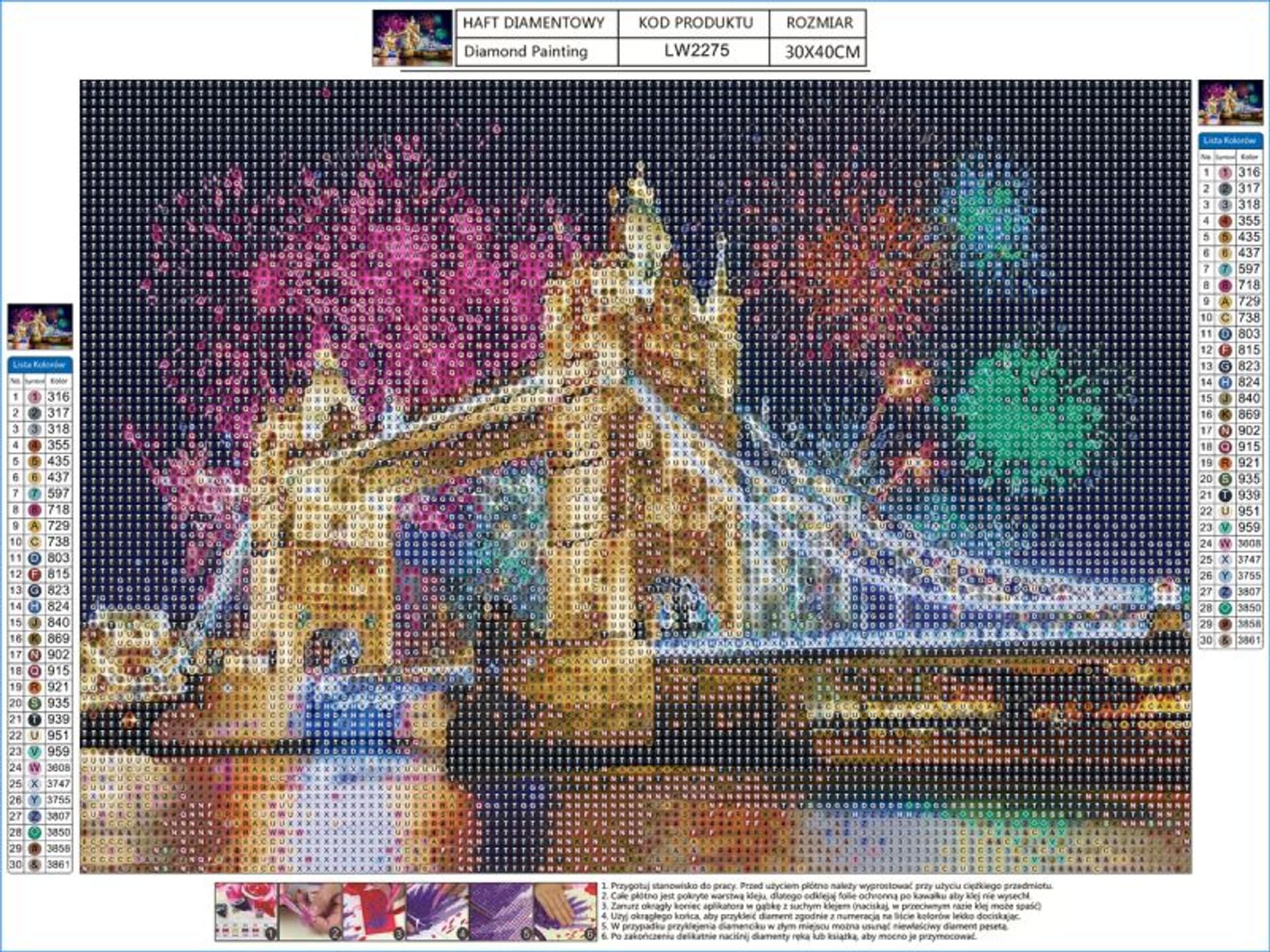 

Haft Diamentowy, Obraz, Mozaika Diamentowa Diamond Painting, MOST TOWER BRIDGE 40x30cm