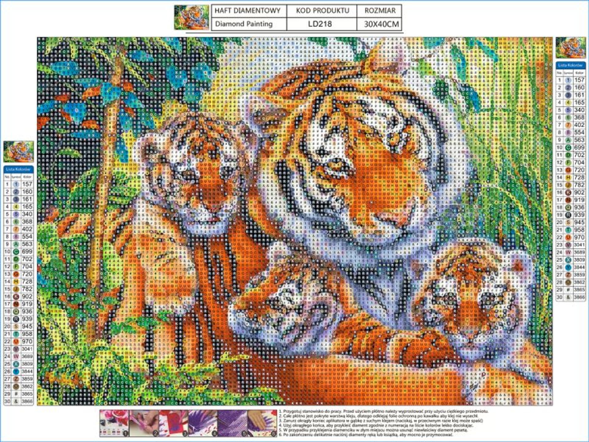 

Haft Diamentowy, Obraz, Mozaika Diamentowa Diamond Painting, TYGRYSICA Z MŁODYMI 40x30cm