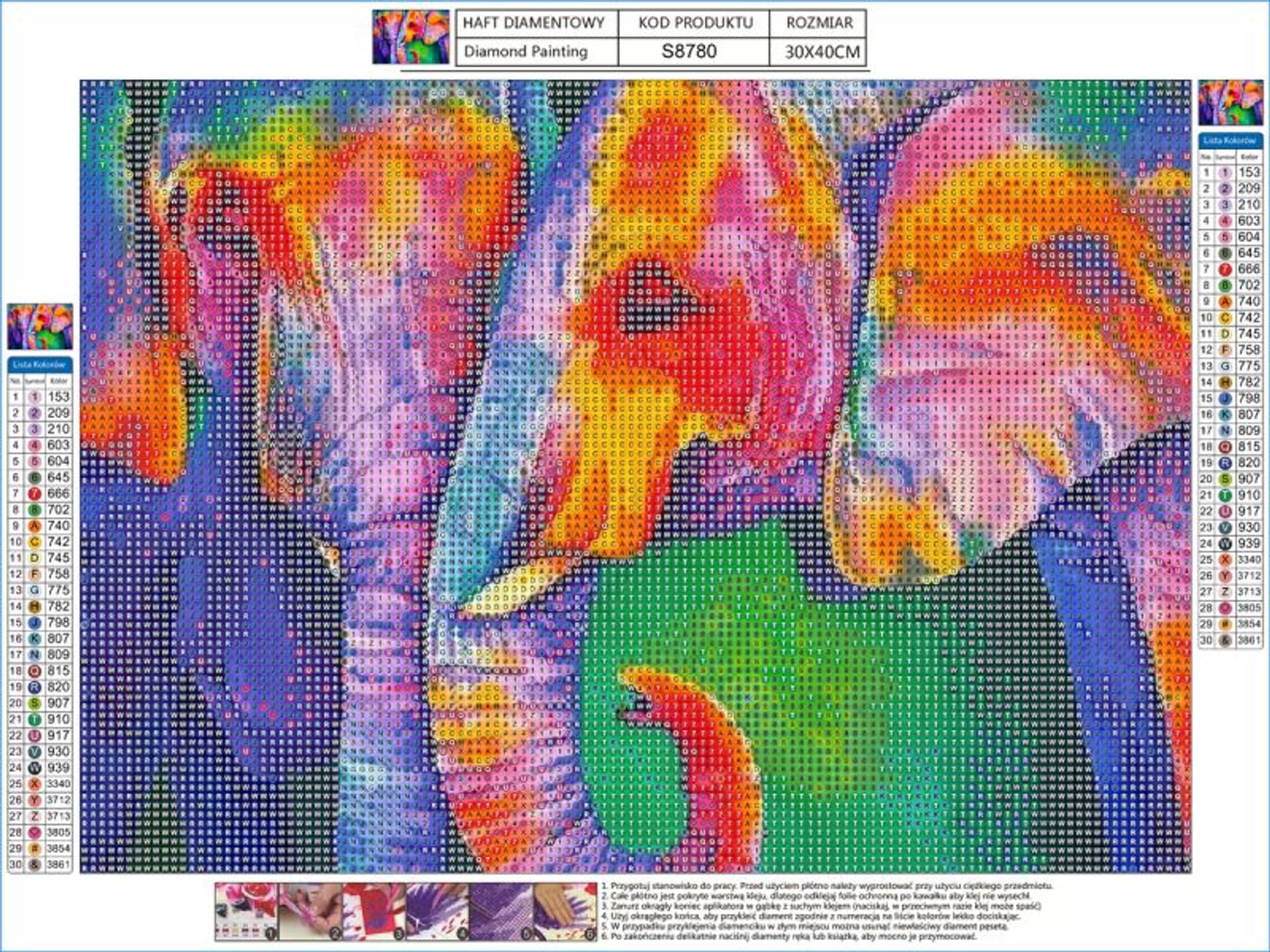 

Haft Diamentowy, Obraz, Mozaika Diamentowa Diamond Painting, SŁONIE W KOLORZE 40x30cm