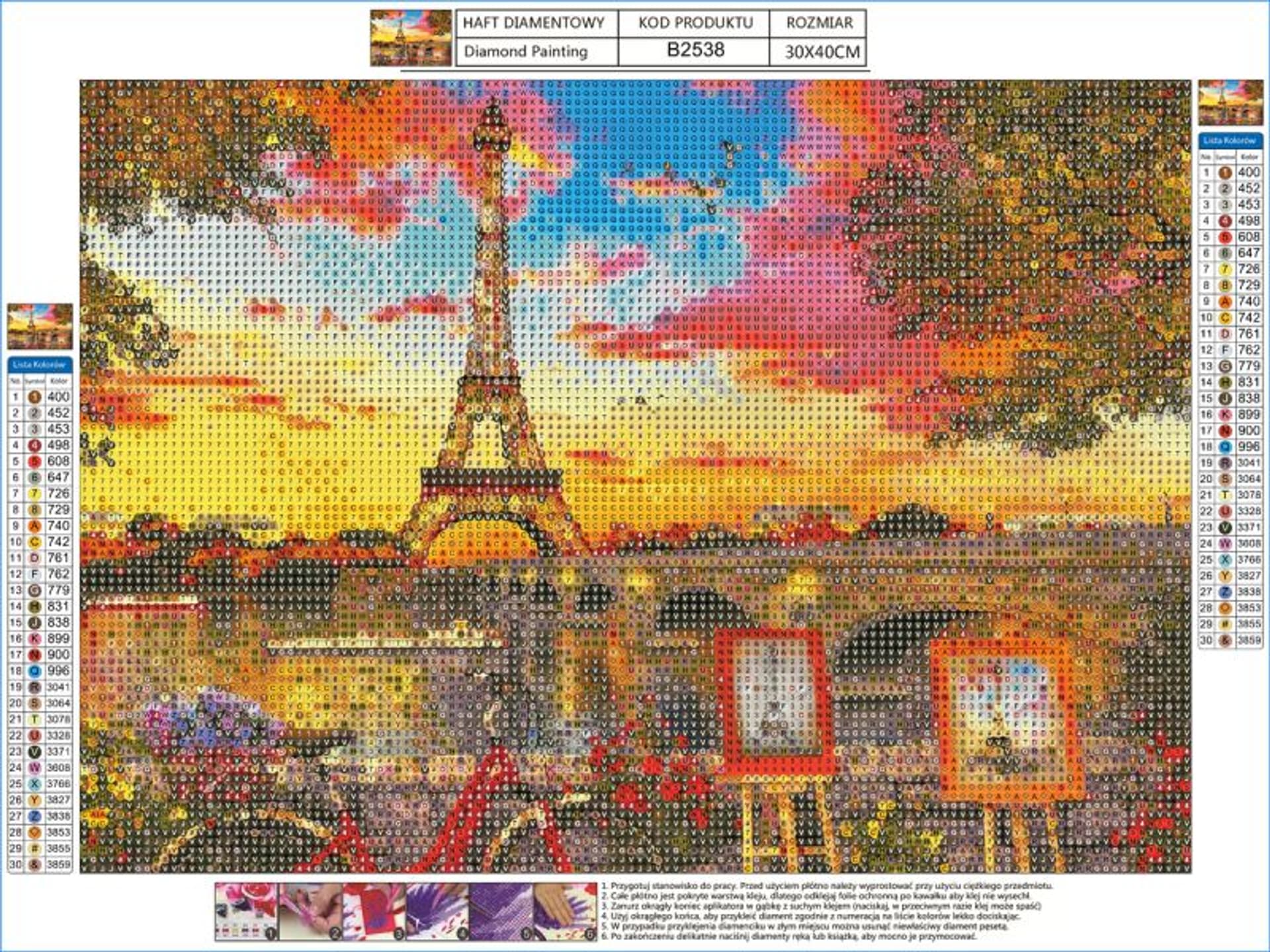 

Haft Diamentowy, Obraz, Mozaika Diamentowa Diamond Painting, PANORAMA PARYŻA Wieża Eiffla 40x30cm