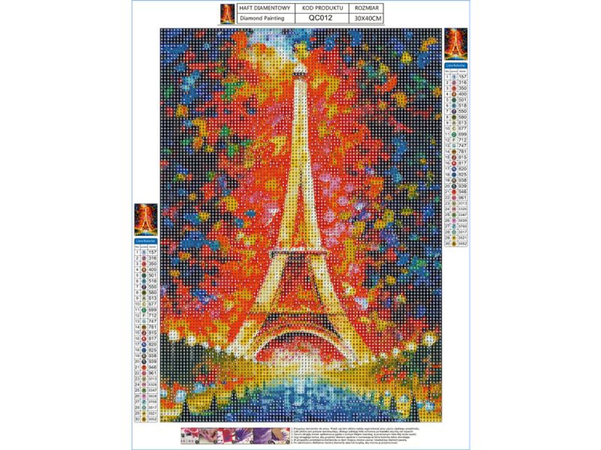 

Haft Diamentowy, Obraz, Mozaika Diamentowa Diamond Painting, WIEŻA EIFFLA W KOLORZE 30x40cm