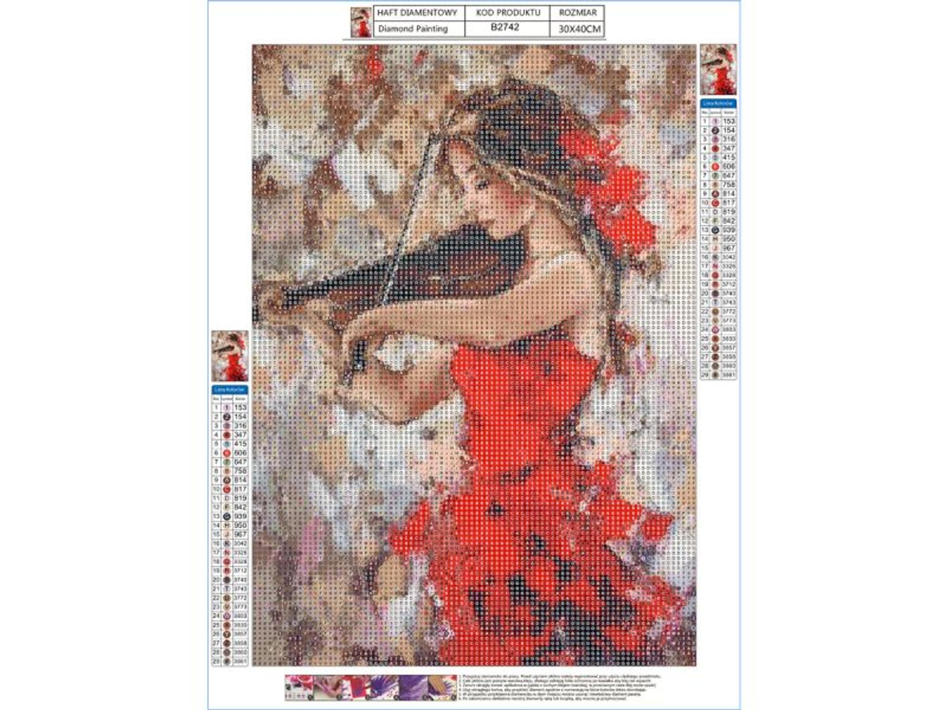 

Haft Diamentowy, Obraz, Mozaika Diamentowa Diamond Painting, GRA NA SKRZYPCACH 30x40cm
