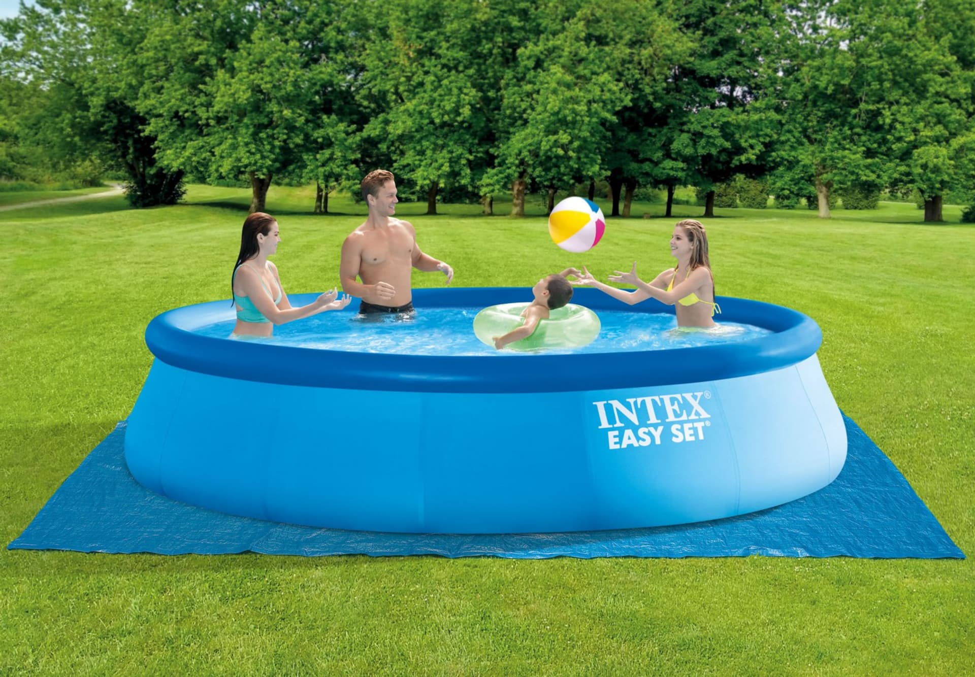 

Intex Easy Set Pool Set with Filter Pump, Safety Ladder, Ground Cloth, Cover Blue, Age 6+, 457x107 cm