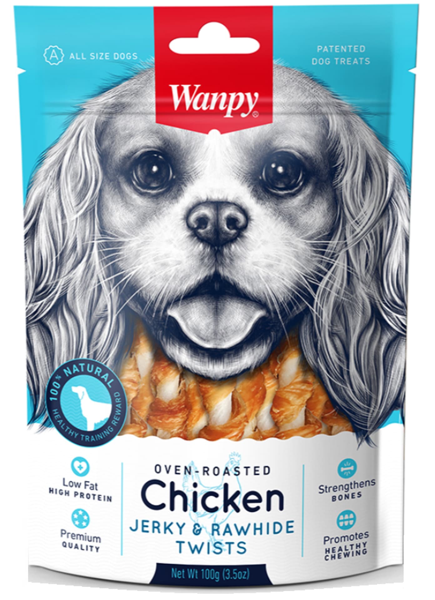 

WANPY CHICKEN JERKY & RAWHIDE TWISTS 100g