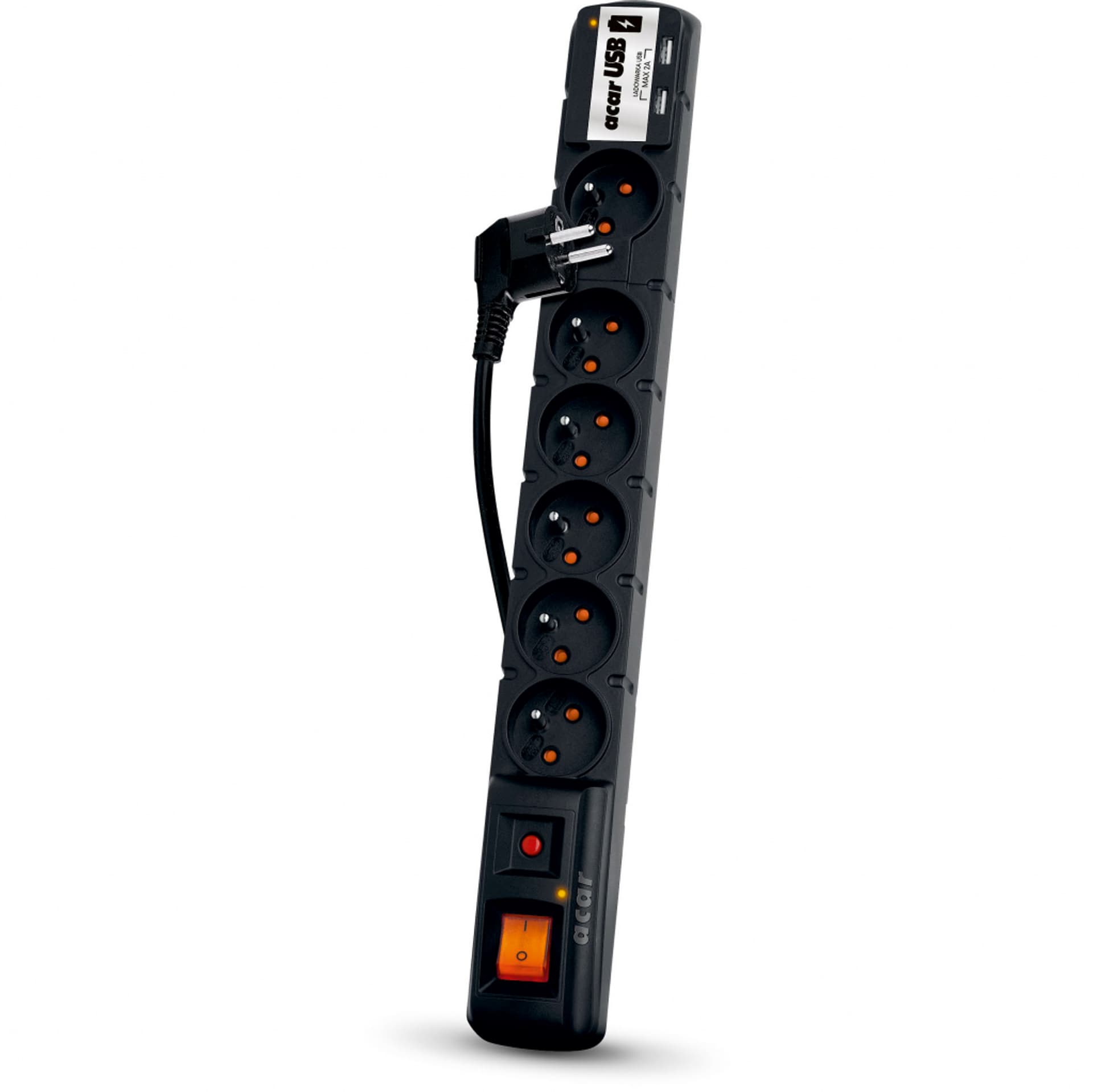 

Przedłużacz przeciwprzepięciowy 6-gniazd z/u +2xUSB ACAR USB 3m czarny