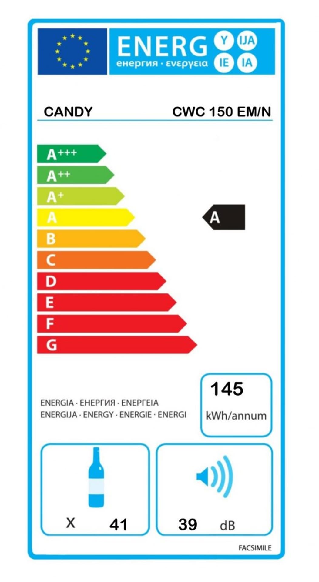 

Candy Wine Cooler CWC 150 EM/N Energy efficiency class A, Free standing, Bottles capacity 41, Black