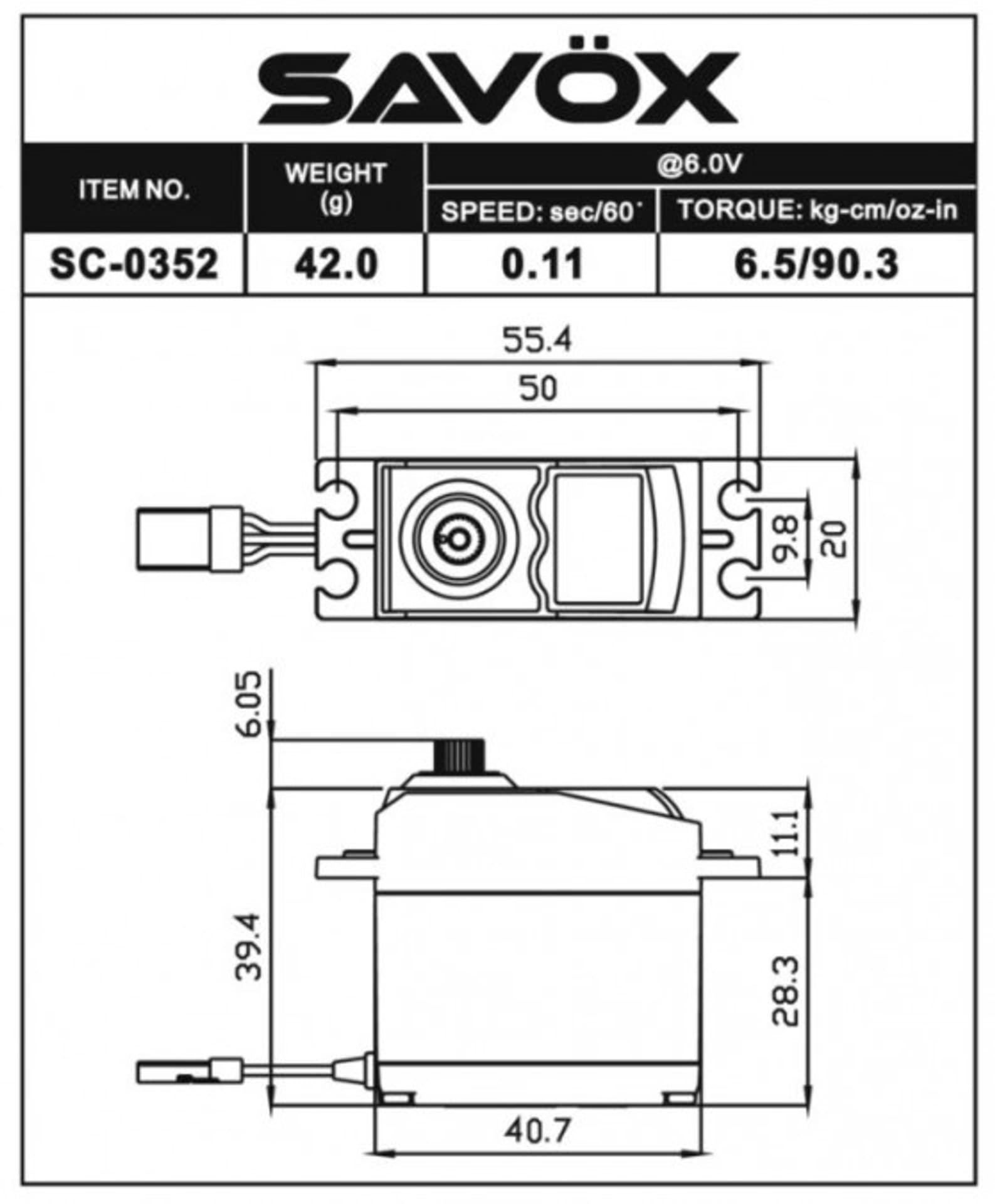 

Serwo Savox SC-0352 42g (6.5kg/.0,11sec)