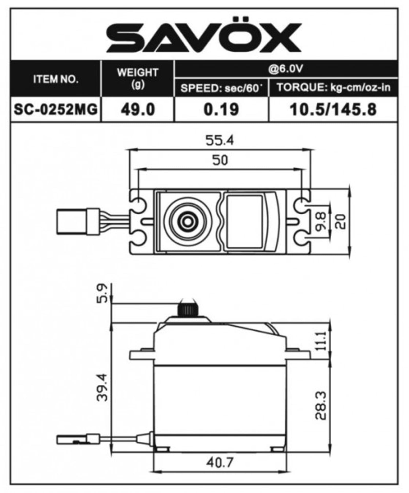 

Serwo Savox SC-0252MG 49g (10.5kg/.0,19sec)