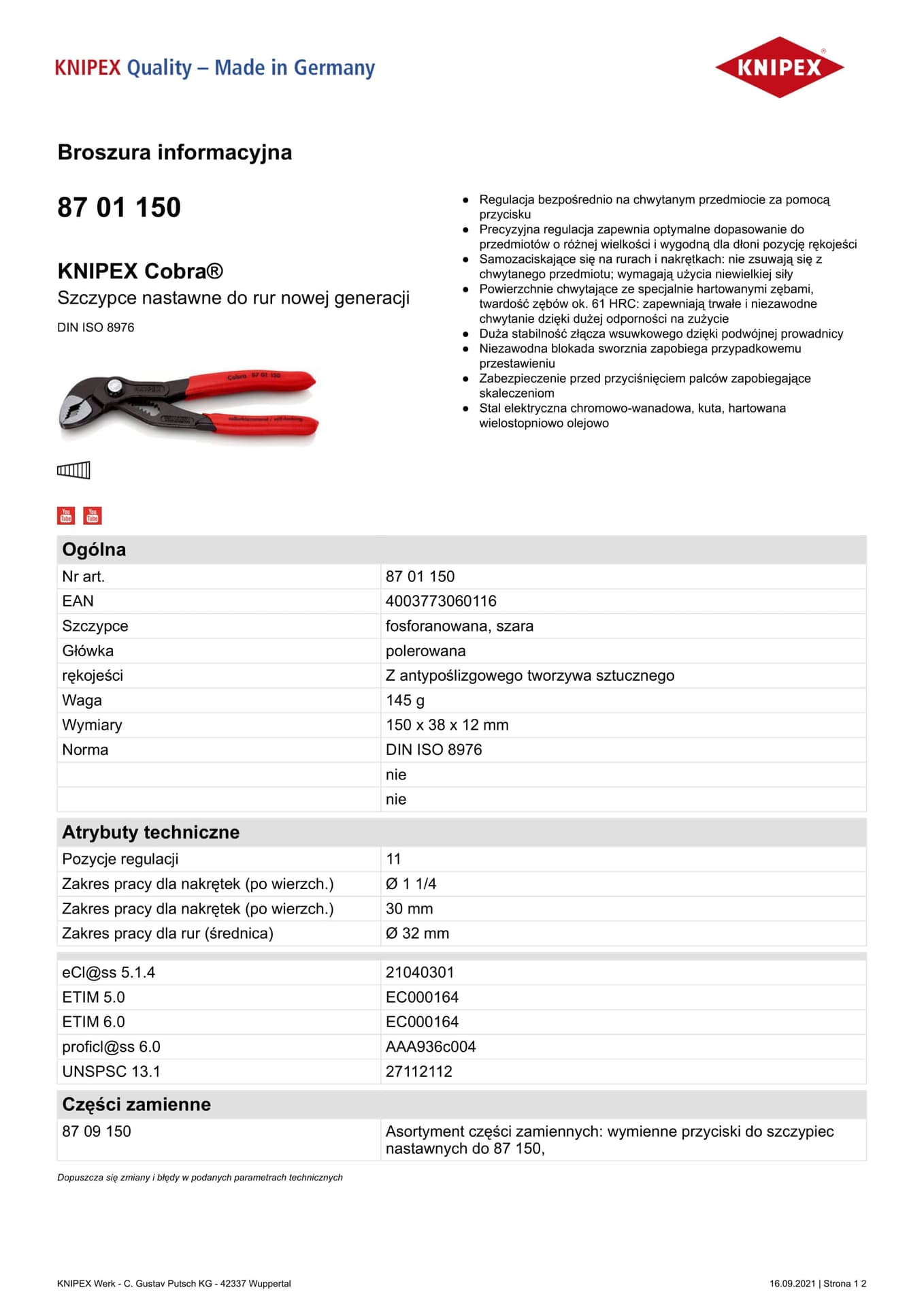 

SZCZYPCE DO RUR COBRA 150MM