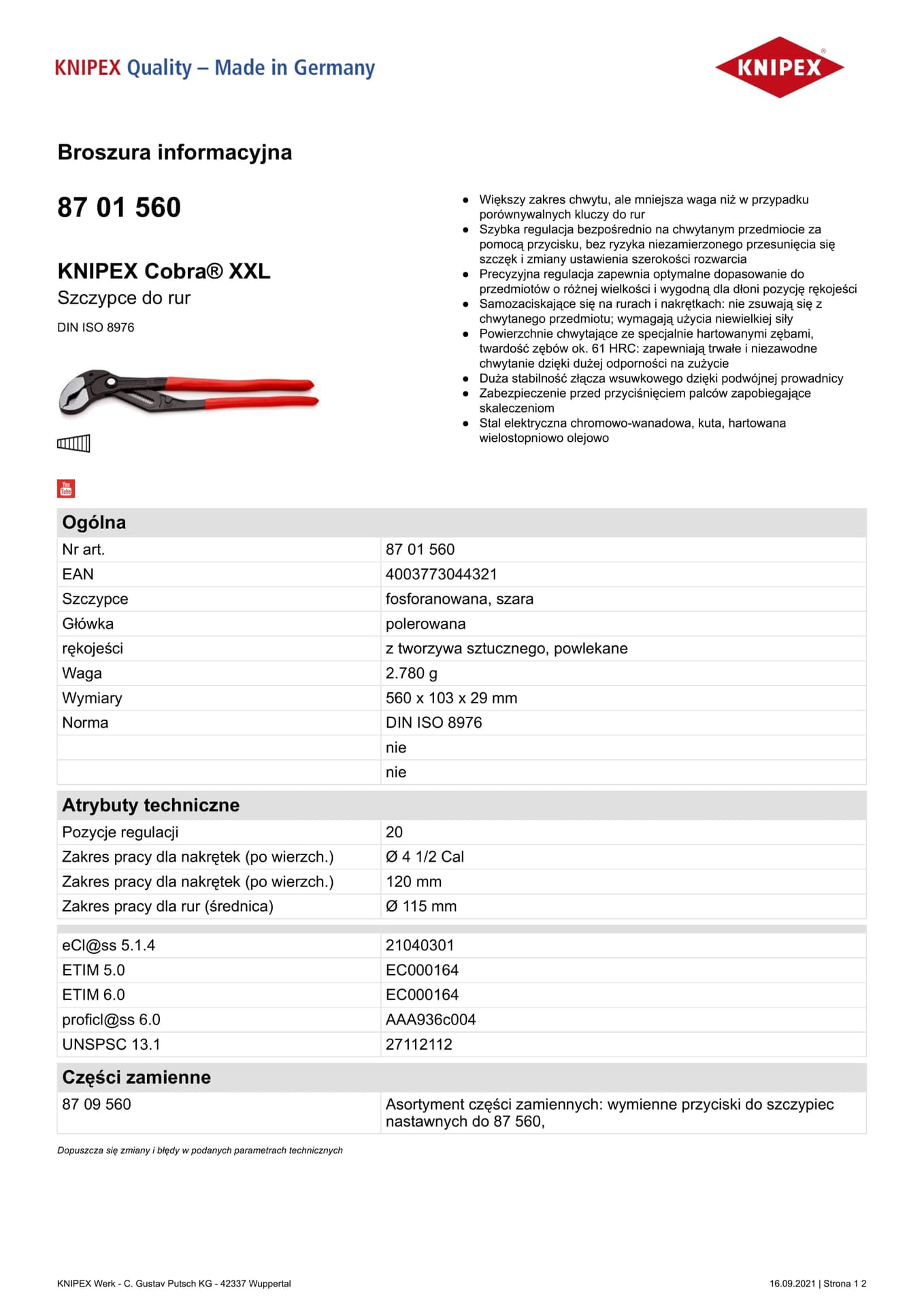 

SZCZYPCE DO RUR COBRA XXL 560MM