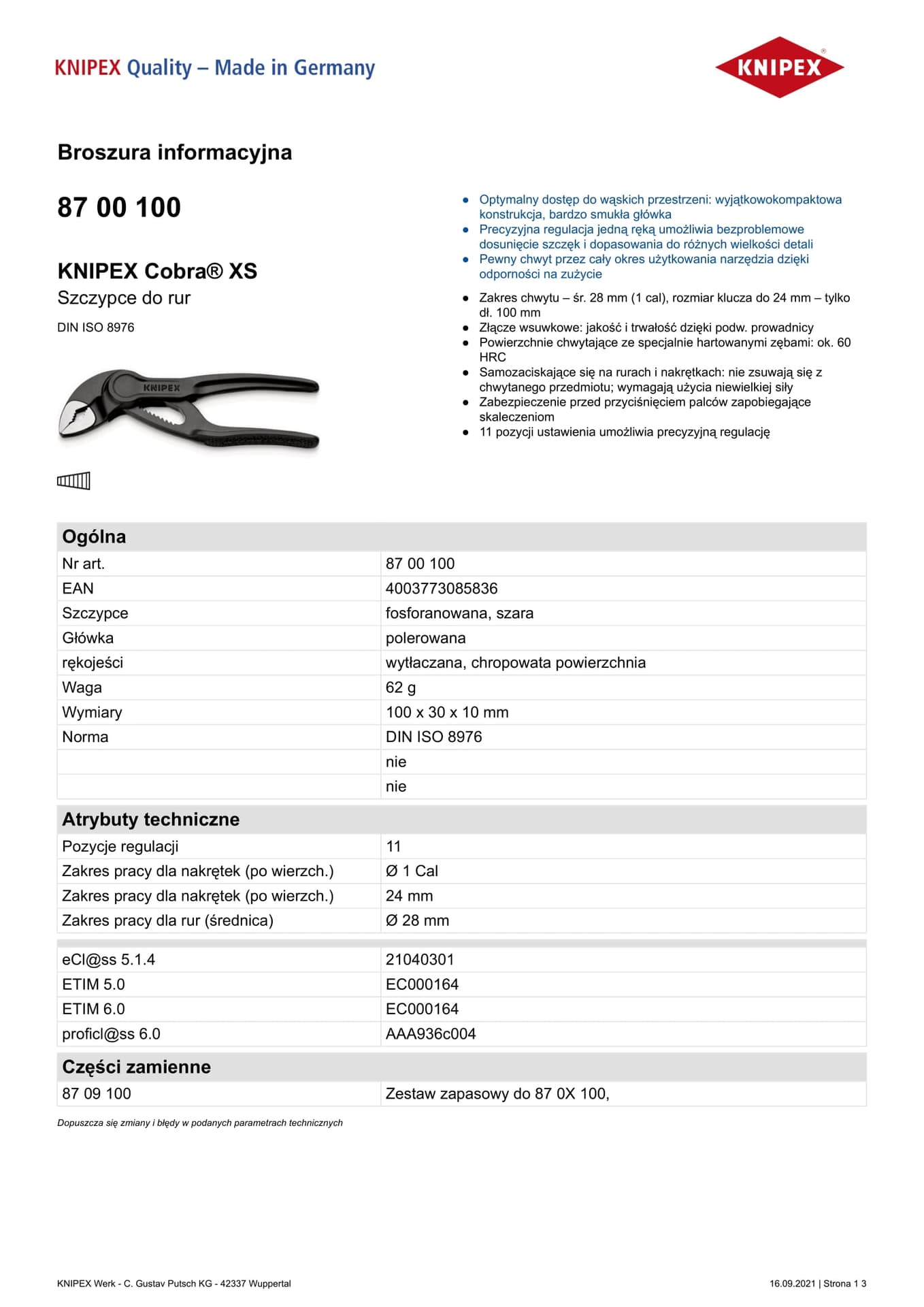 

SZCZYPCE DO RUR COBRA 100MM