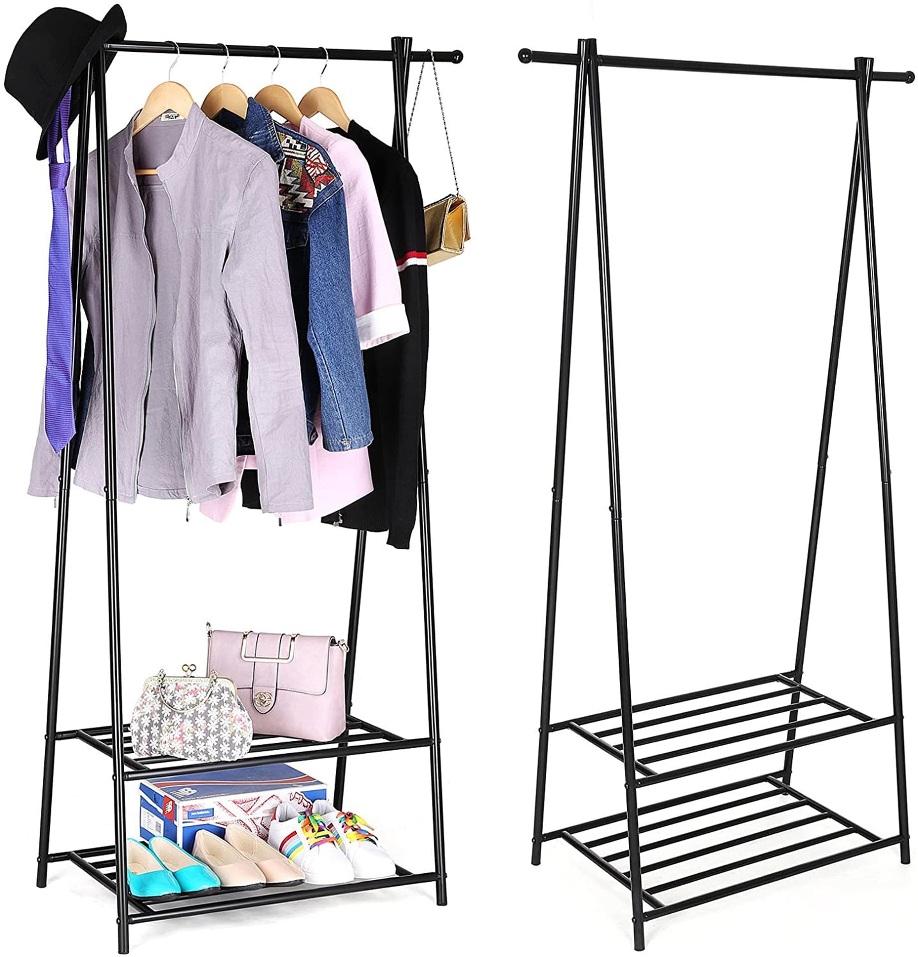 

Wieszak na ubrania z półkami czarna LOFT 155 cm