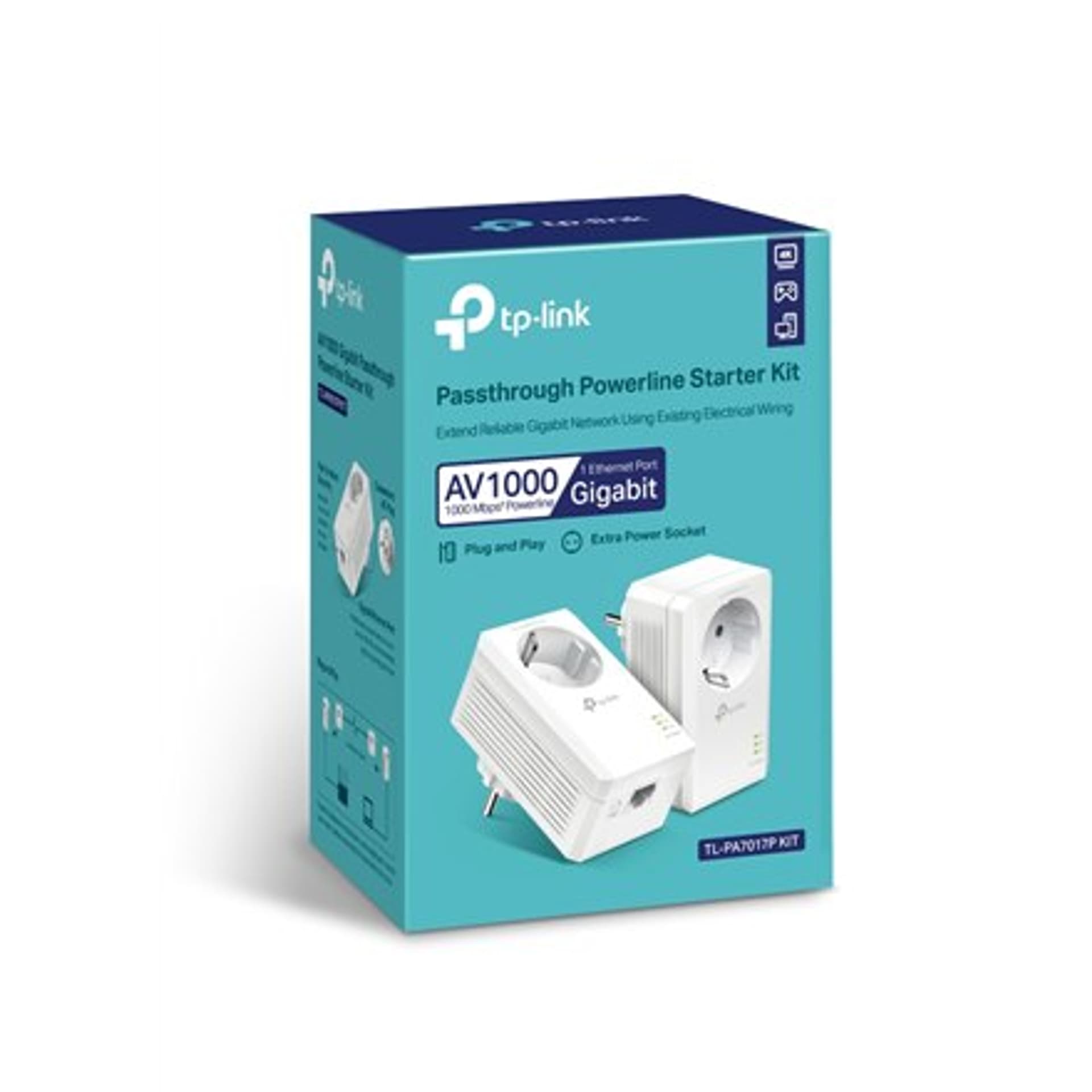 

TP-LINK AV1000 Gigabit Passthrough Powerline Starter Kit TL-PA7017P KIT 10/100/1000 Mbit/s, Ethernet LAN (RJ-45) ports 1, No Wi-