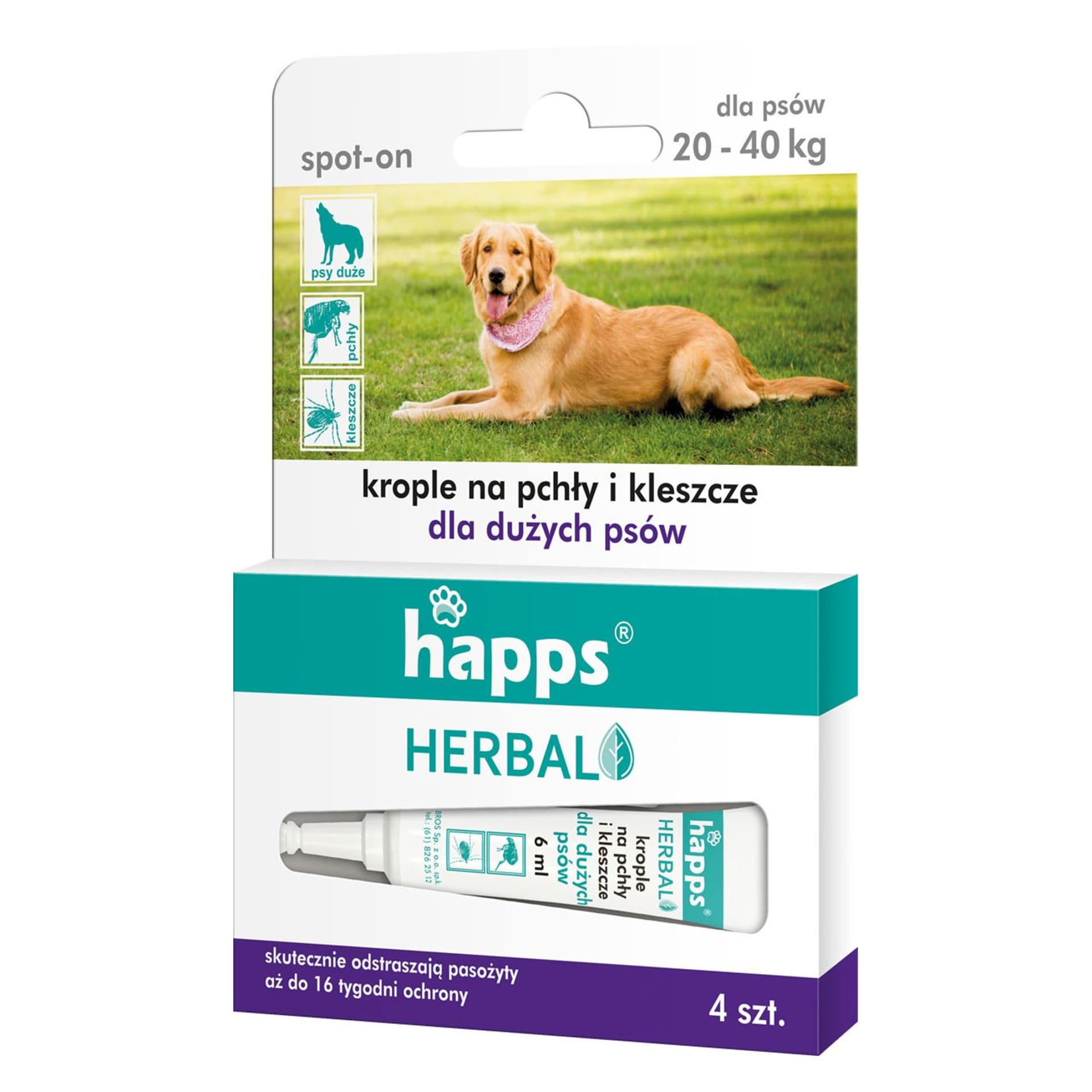 

Krople na pchły i kleszcze dla dużych psów Happs Herbal