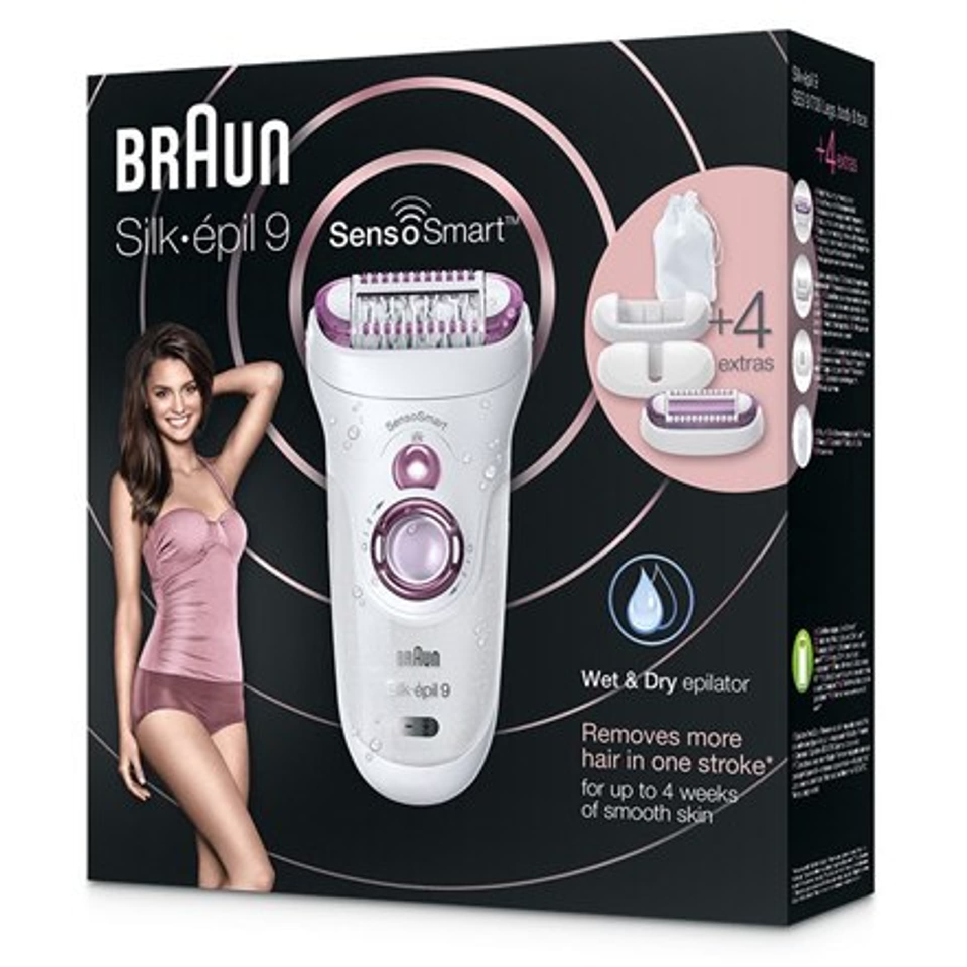 

Braun Epilator Silk-épil 9 SensoSmart™ 9/700 Czas pracy (max) 50 min, Ilość poziomów mocy 2, Wet & Dry, Biały/Purpurowy, Max) 50 min/ilość poziomów mocy 2/wet & dry/biały/purpurow