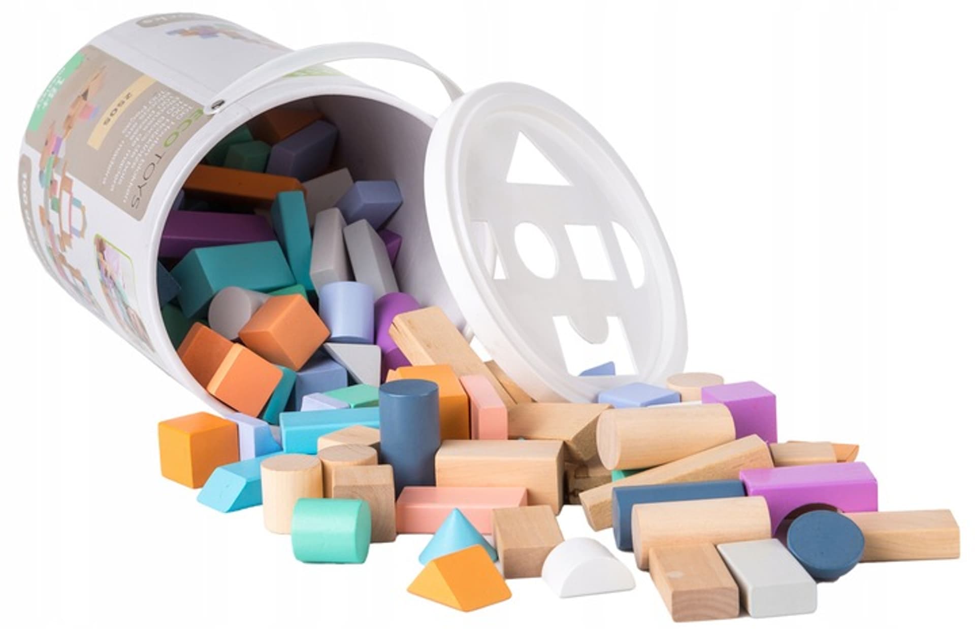 

Drewniane klocki 100 szt wiaderko + sorter Ecotoys