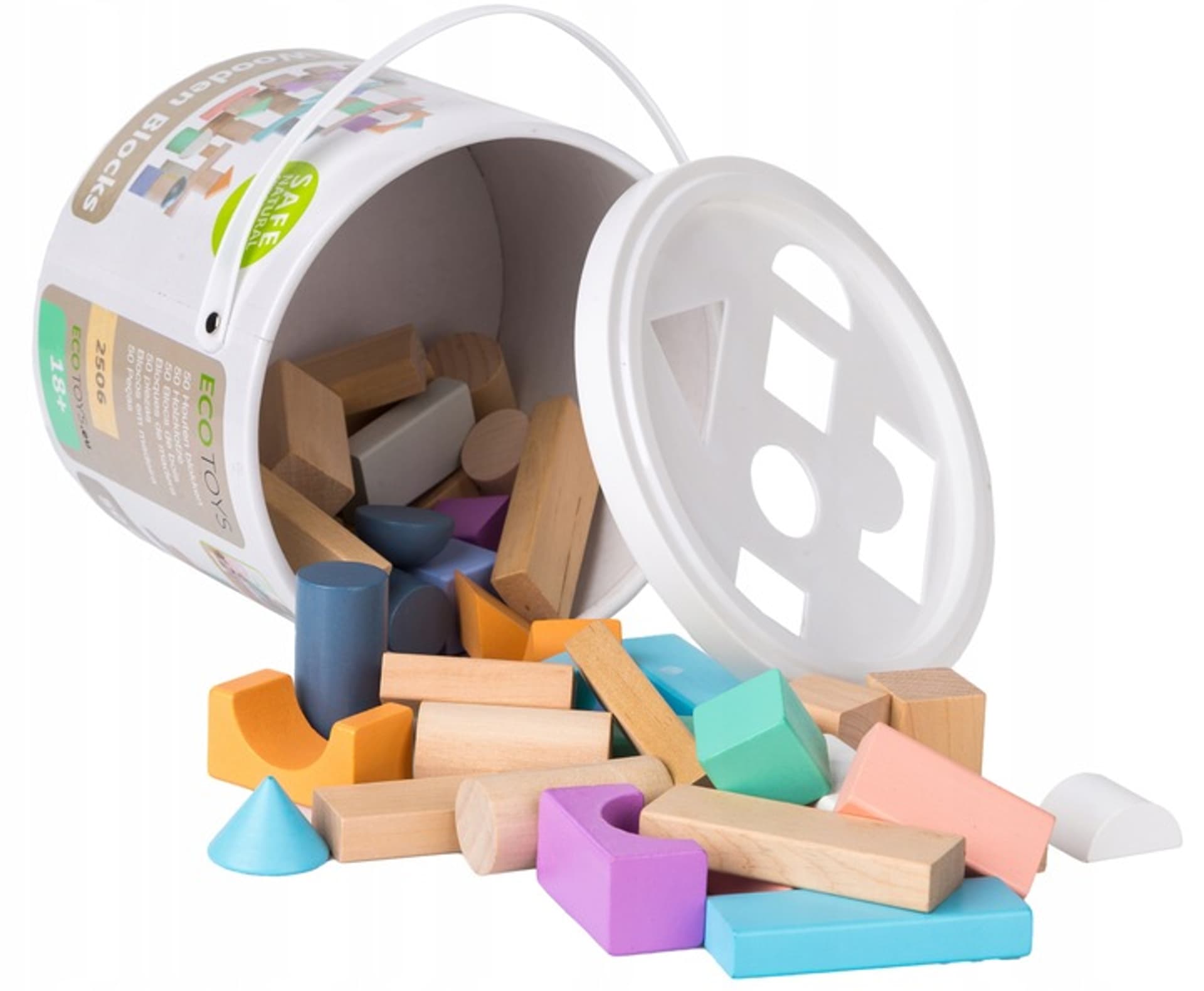 

Drewniane klocki 50 szt wiaderko + sorter Ecotoys