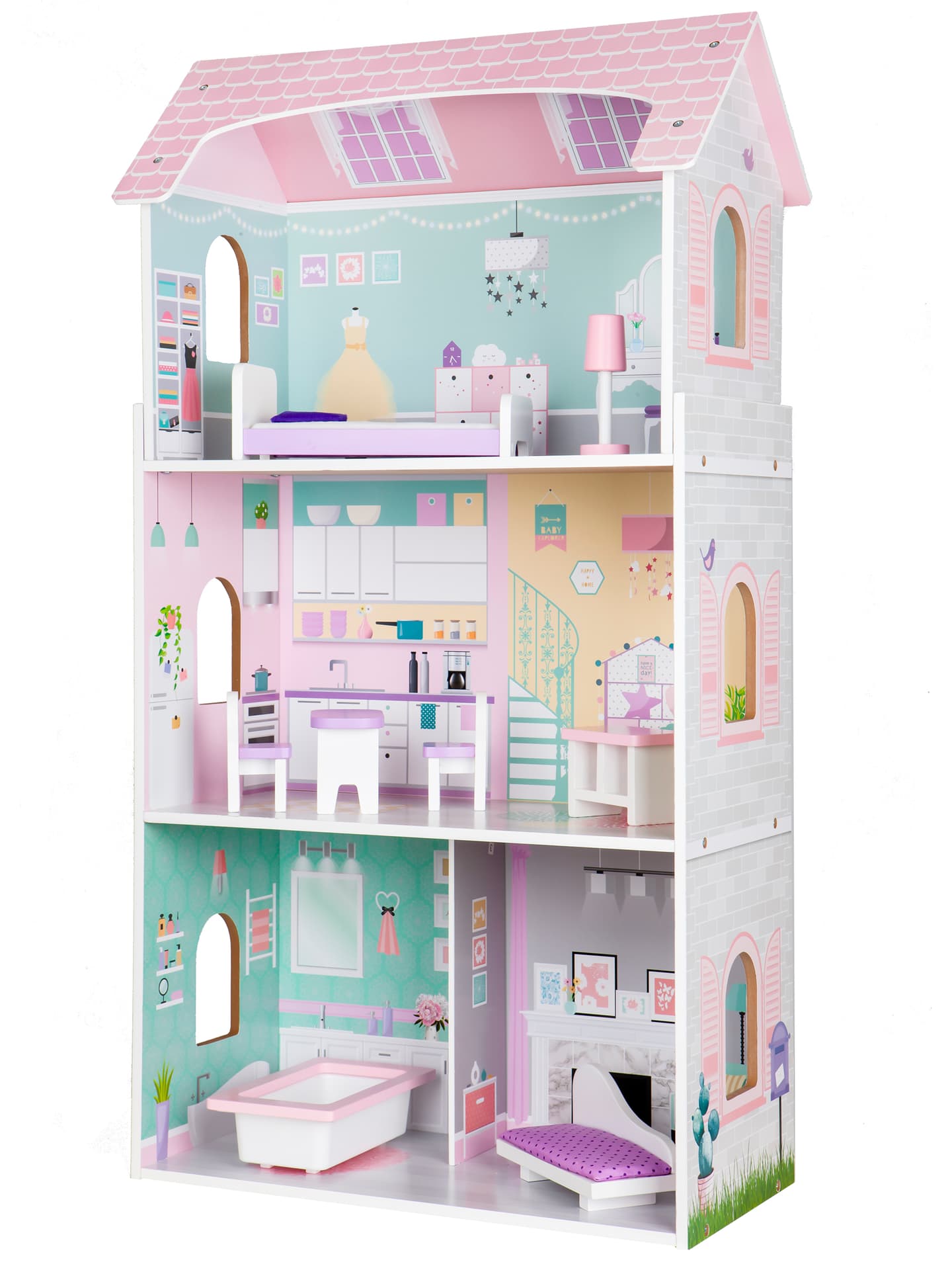 

Drewniany domek dla lalek + mebelki wysoka rezydencja Jagodowa ECOTOYS