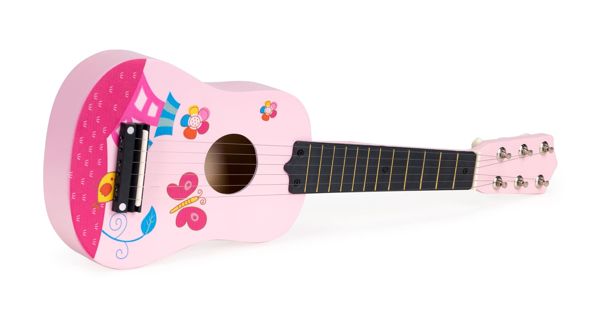 

Gitara dla dzieci drewniana metalowe struny kostka- różowa ECOTOYS