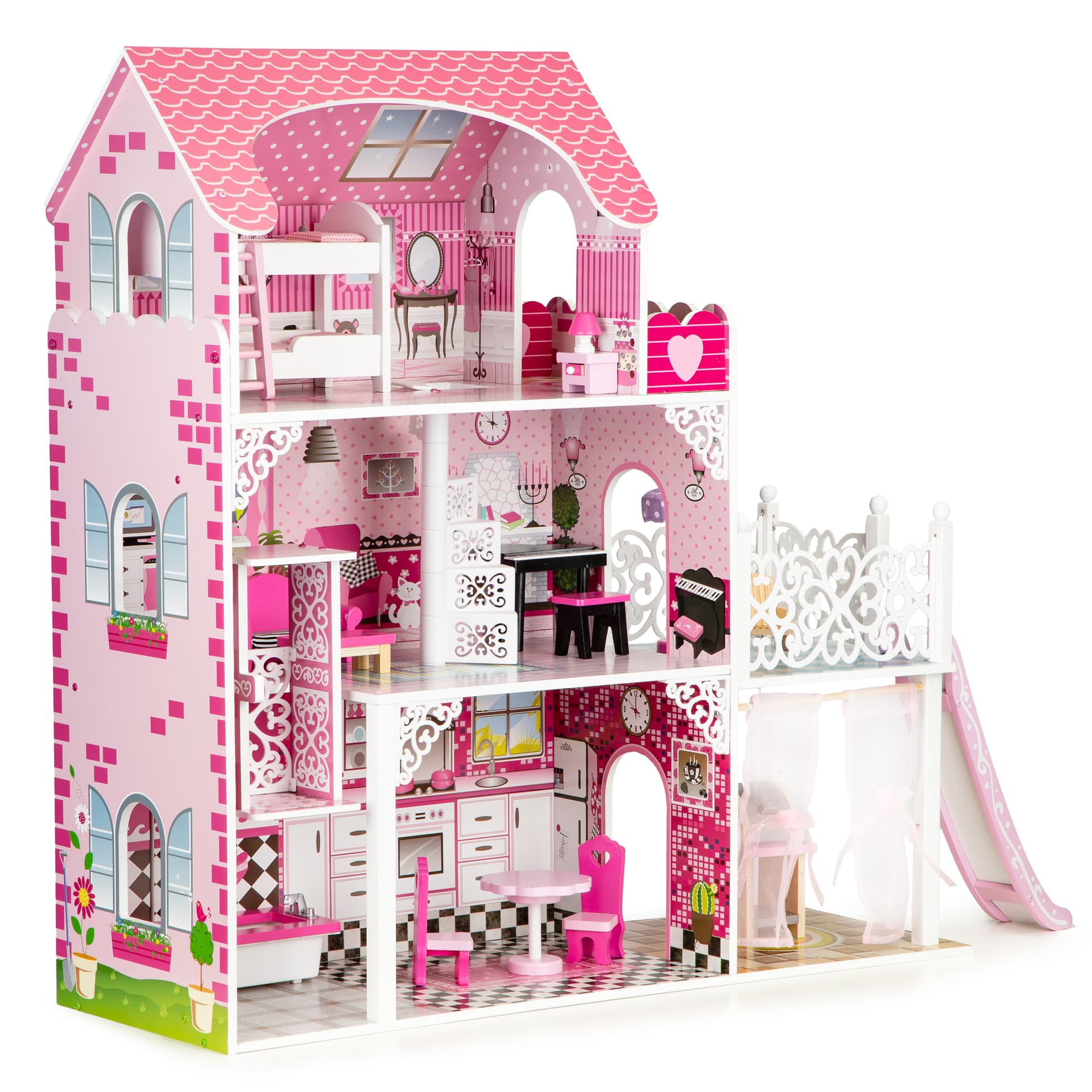 

Drewniany domek dla lalek z windą xxl zjeżdżalnia ECOTOYS