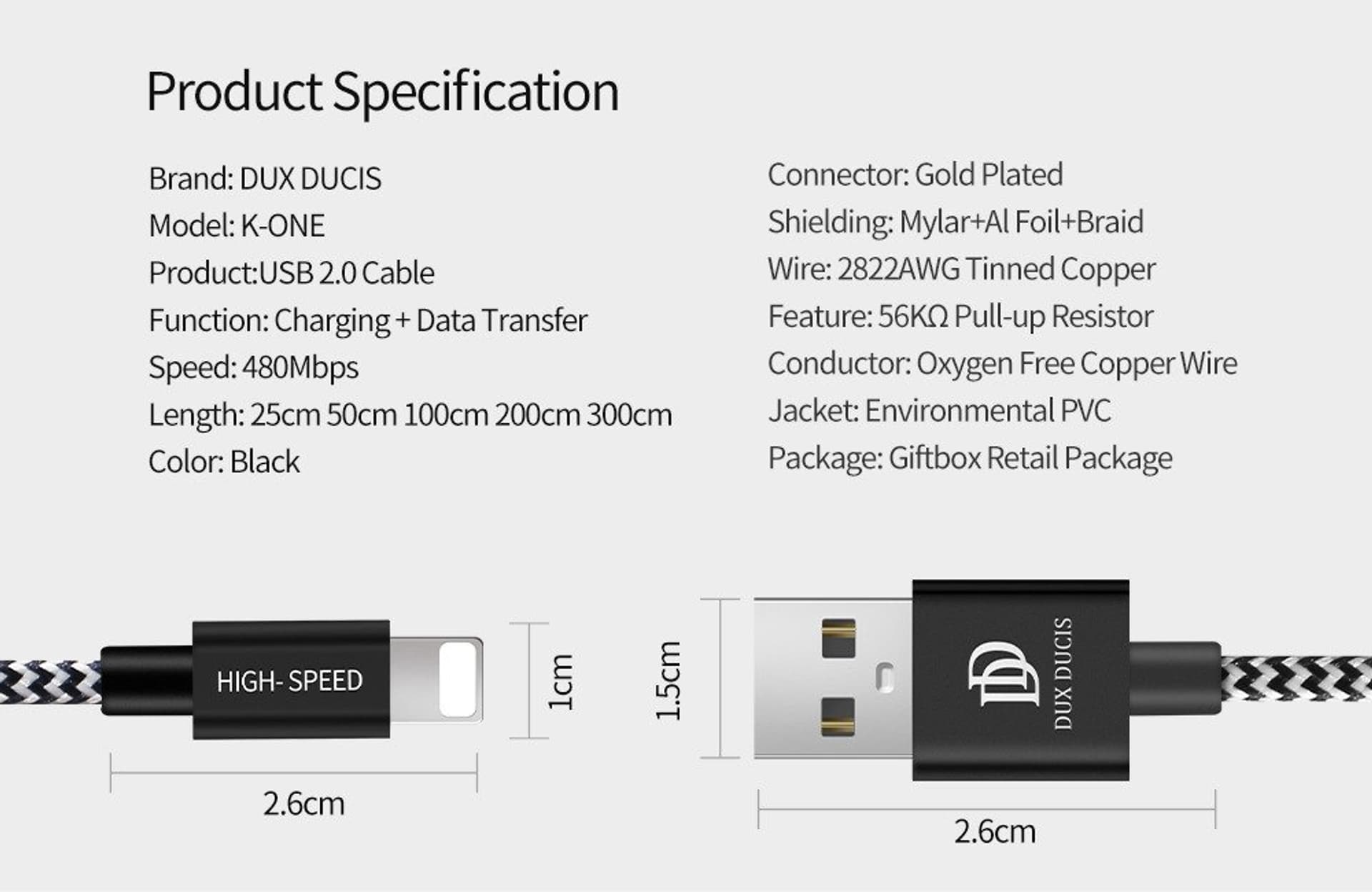 

Dux ducis kabel USB K-ONE LIGHTING 300CM