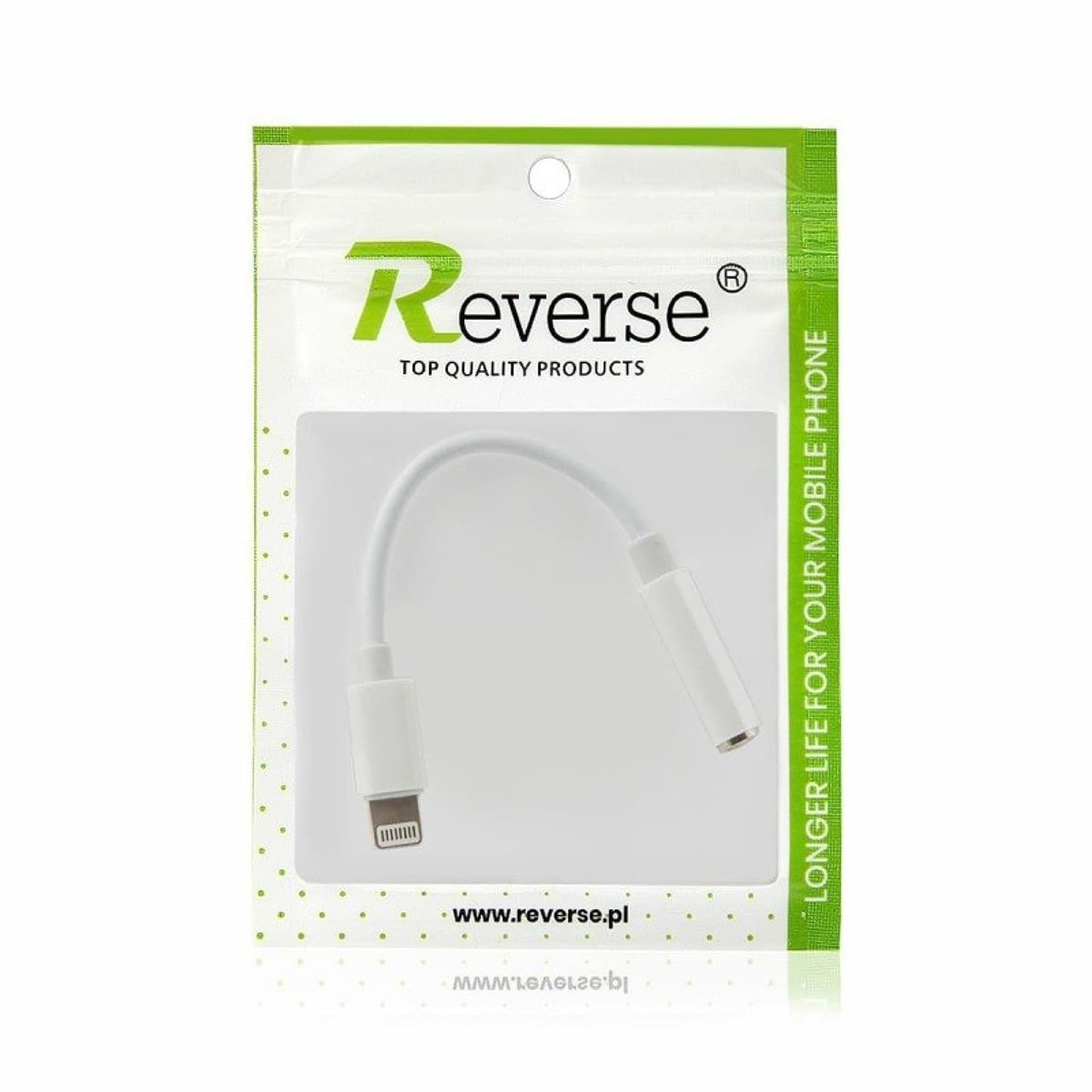 

Adapter iPhone Lightning na mini jack 3,5mm przejściówka Reverse biały