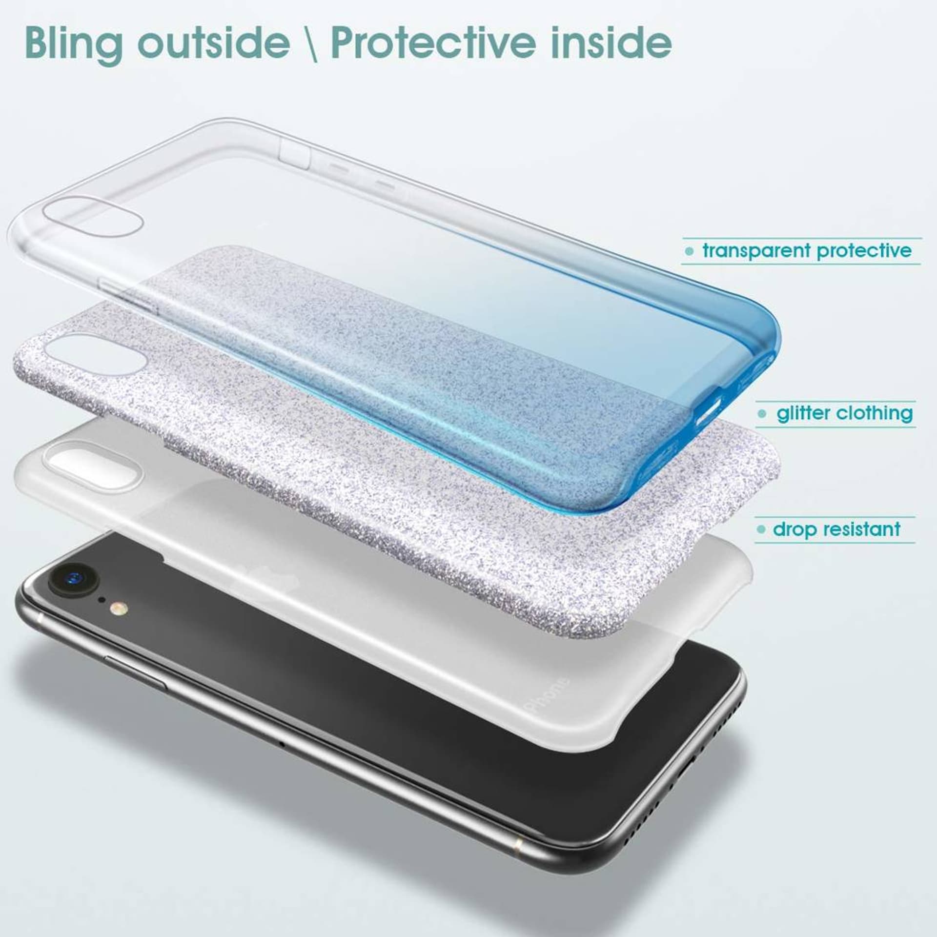 

Etui HUAWEI Y5P Brokat Glitter srebrno-niebieskie
