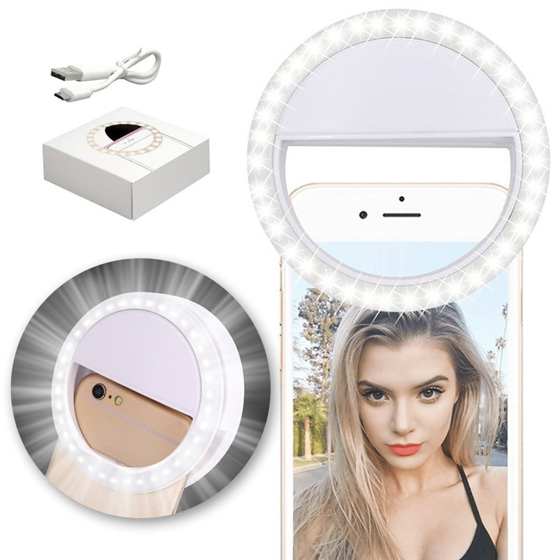 

Lampa pierścieniowa doświetlająca do Selfie LED USB Akumulator + Kabel Micro USB biała