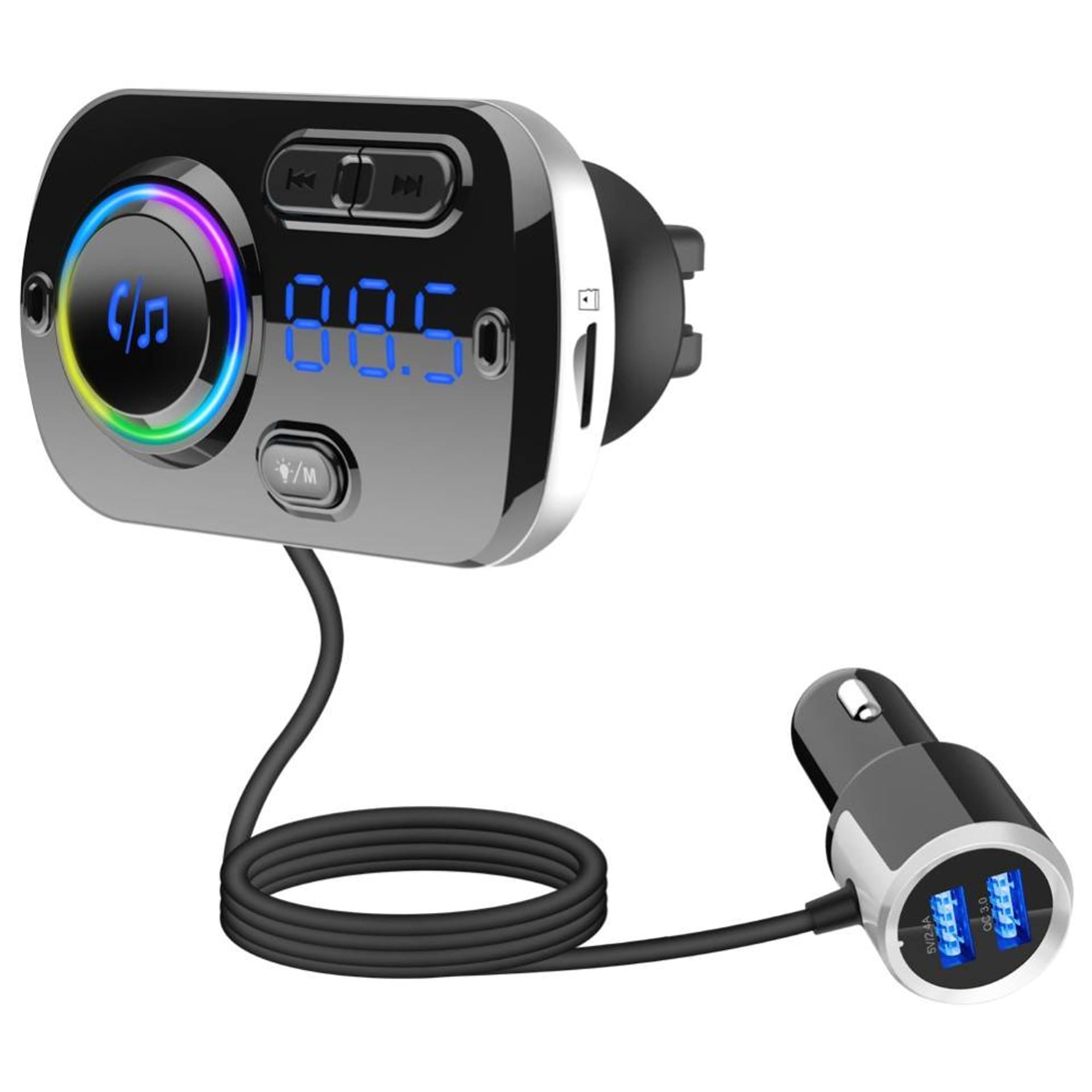 

Transmiter FM (Bluetooth 5.0 + EDR + microSD + USB) z funkcją ładowania 2x USB 2.4A QC 3.0 Quick Charge BC49AQ czarny, Bluetooth 5.0 + edr + microsd + usb) z funkcją ładowania 2x usb 2.4a qc 3.0 quick charge bc49aq czarn