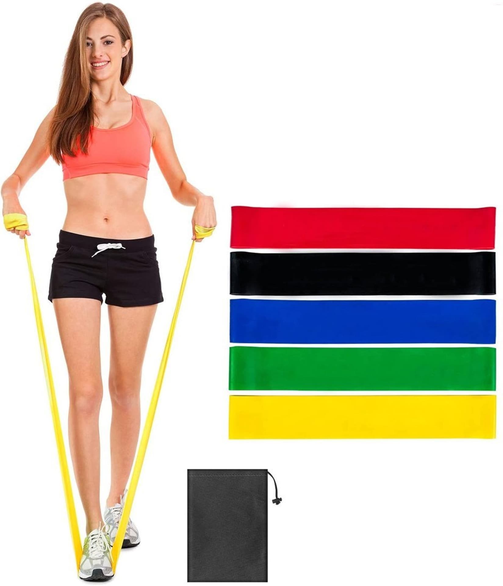 

Zestaw 5 Gum do Ćwiczeń taśmy Fitness Sport Gumy 5 poziomów różne kolory + Woreczkowe Etui czarne