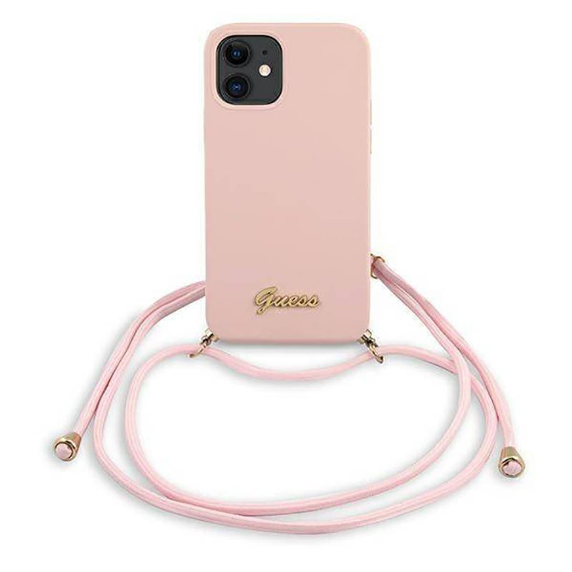 

Oryginalne Etui IPHONE 12 MINI 5,4" Guess Hardcase Metal Logo Cord GUHCP12SLSCLMGLP różowe