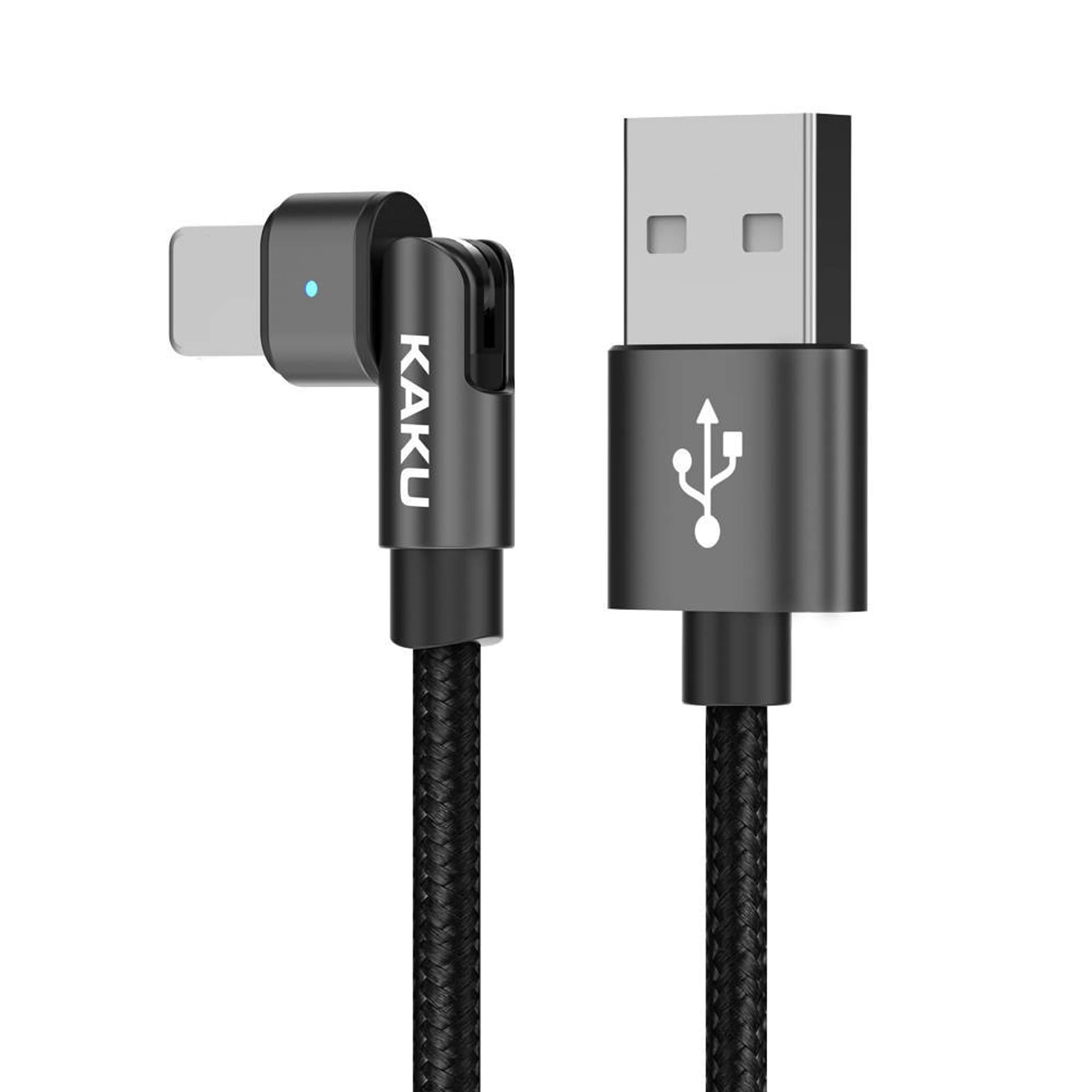 

Kabel Obrotowy 180° Kątowy 3A 1m iPhone Lightning Ładowanie i Przesył Danych KAKU Rotatable Charging Data Cable Lightning 8-pin (KSC-465) czarny, Ksc-465) czarn