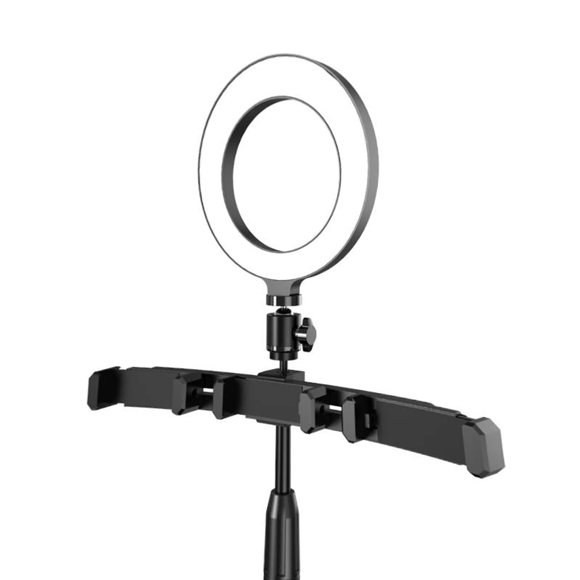 

Statyw Biurkowy do Nagrywania Wideo / Vlogów / Streamingu Live Uchwyt na 3 Smartfony + Lampa Pierścieniowa LED KAKU Mobile Phone Live Desktop Stand (KSC-469) czarny, Ksc-469) czarn