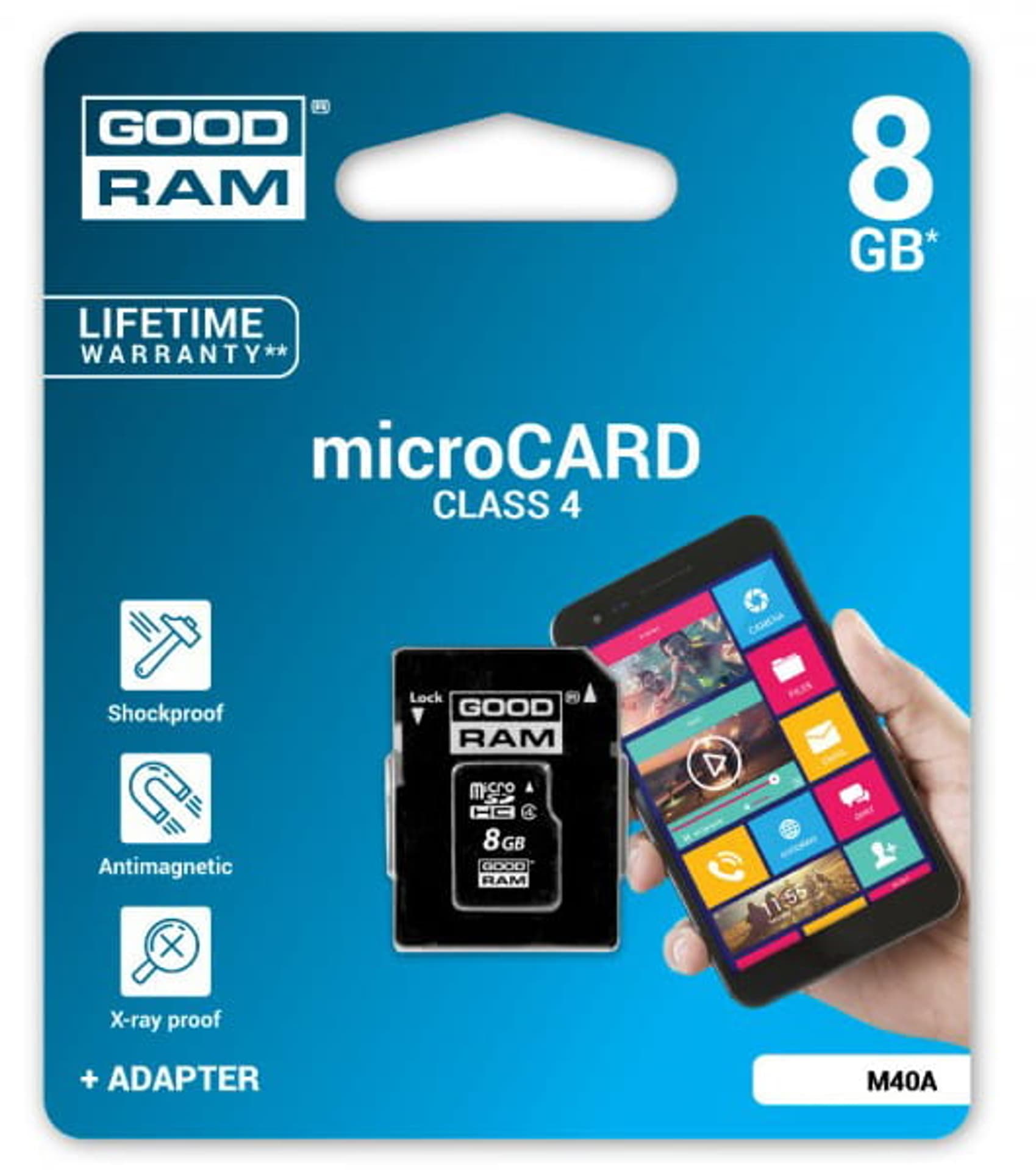 

Karta pamięci MicroSDHC 8GB + adapter SD Goodram M40A 316210134