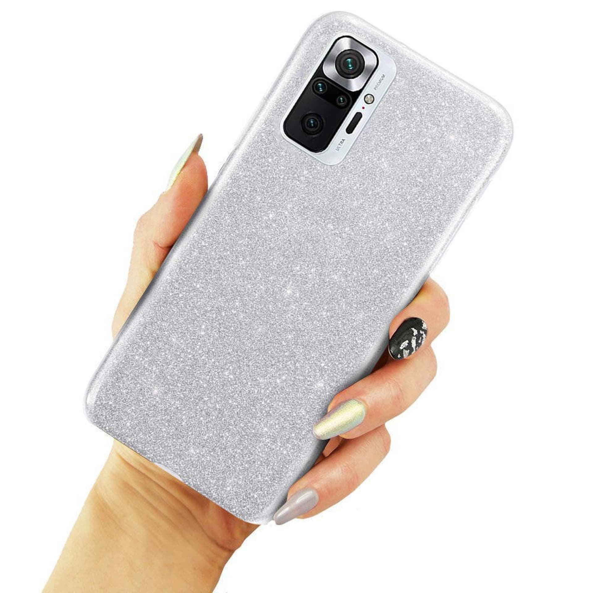 

Etui XIAOMI REDMI NOTE 10 Brokat Glitter srebrne