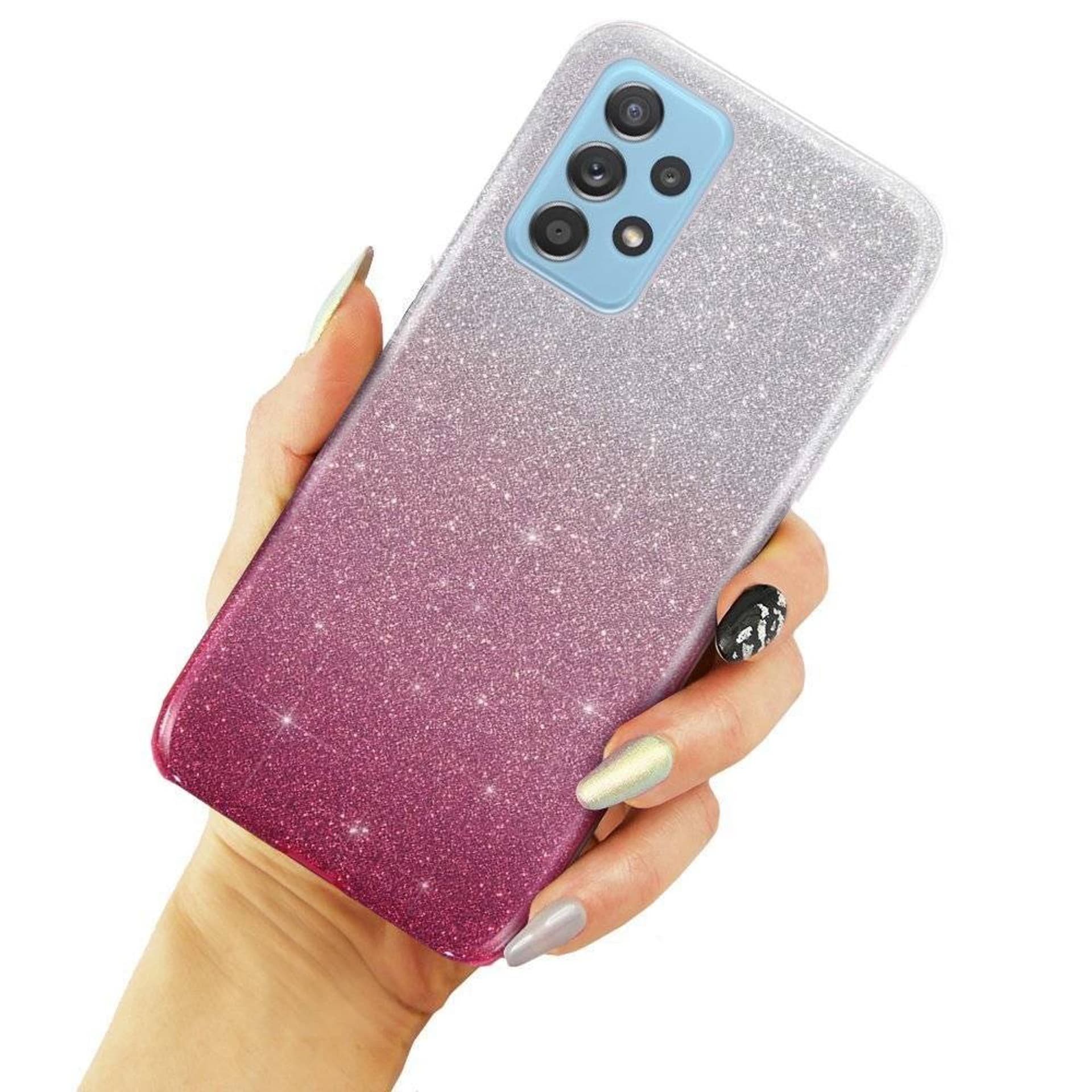 

Etui SAMSUNG GALAXY A72 Brokat Glitter srebrno-różowe