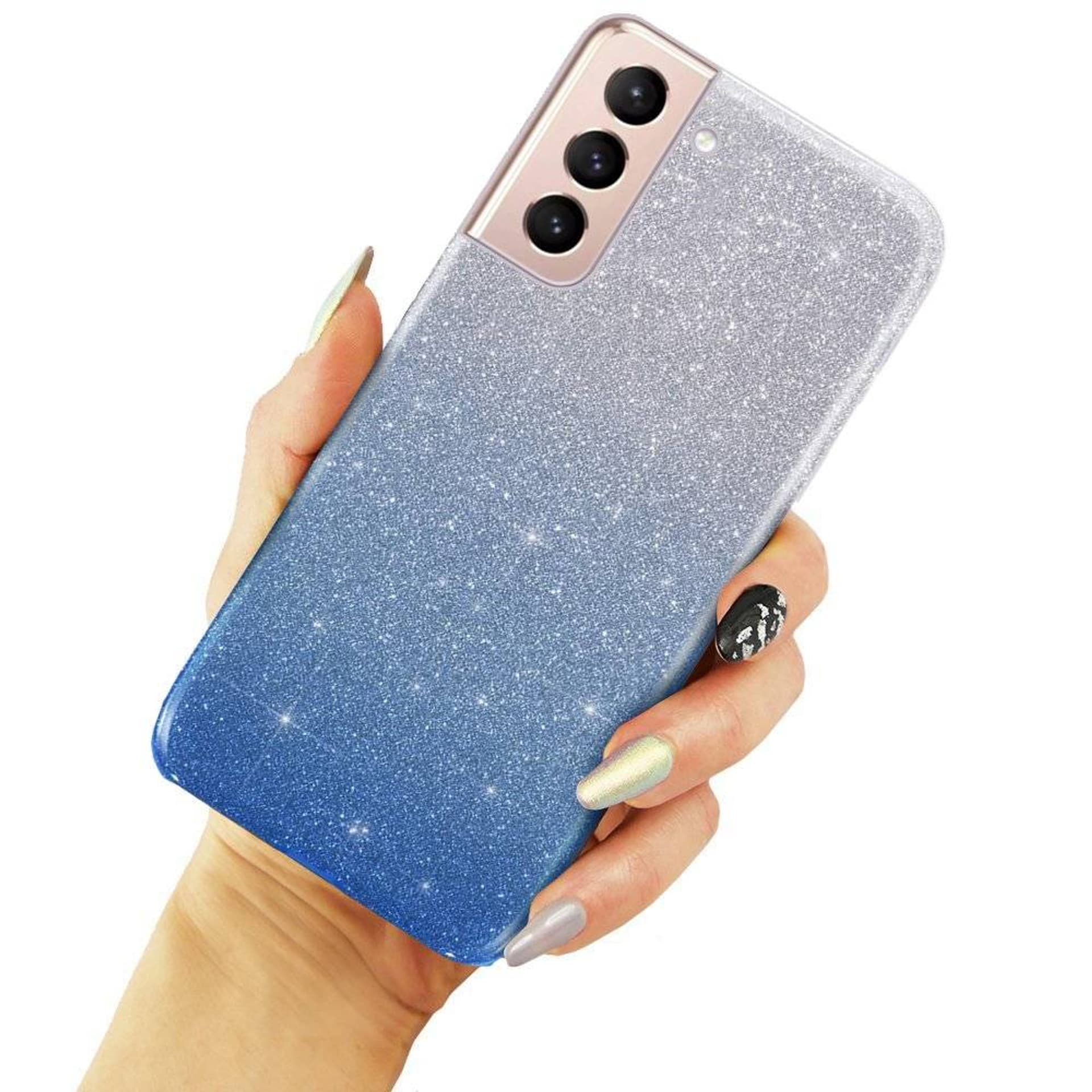 

Etui SAMSUNG GALAXY S21+ PLUS Brokat Glitter srebrno-niebieskie