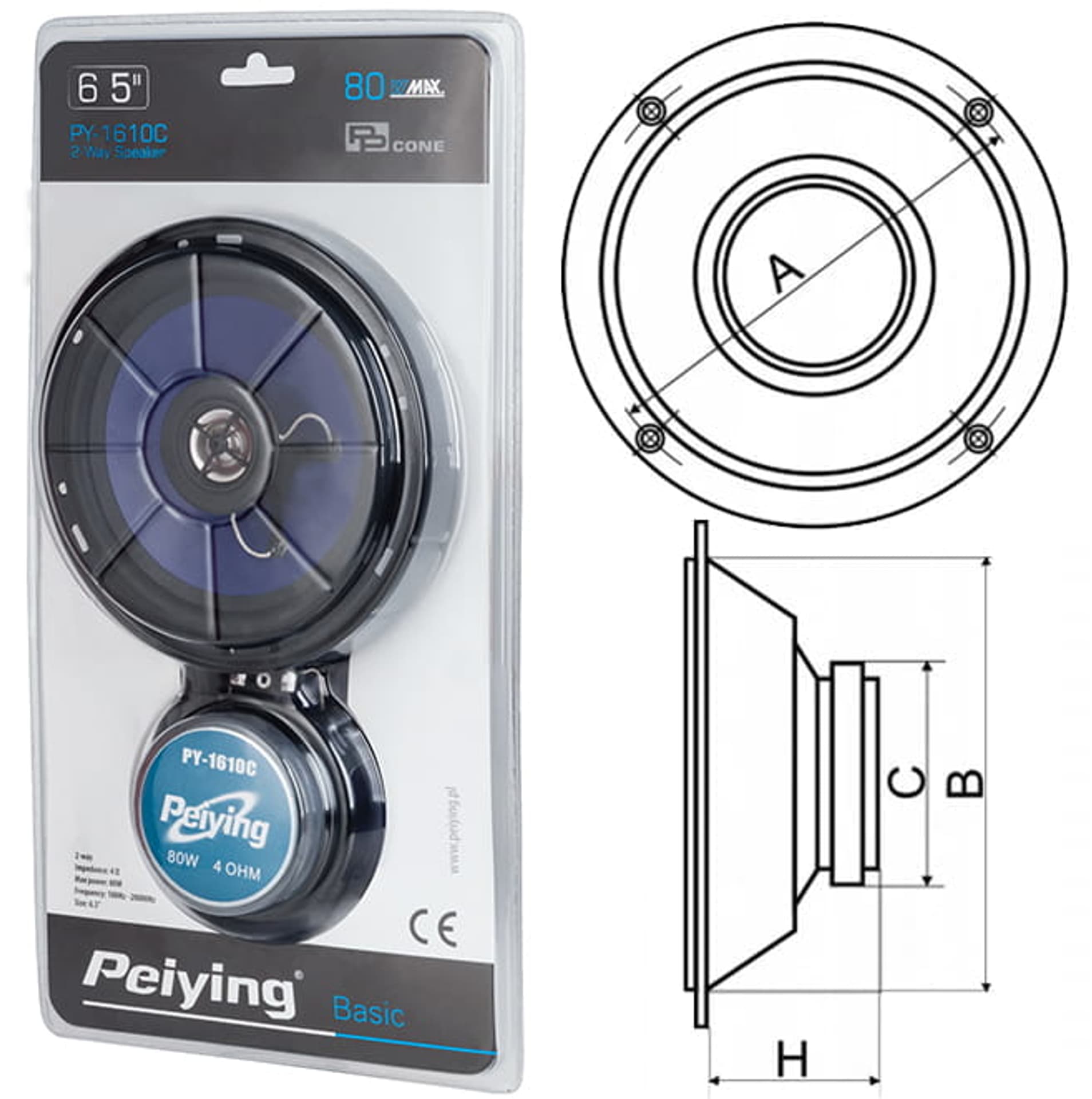 

Zestaw 2x głośniki Peiying PY-1610C 6,4" 16cm 80W