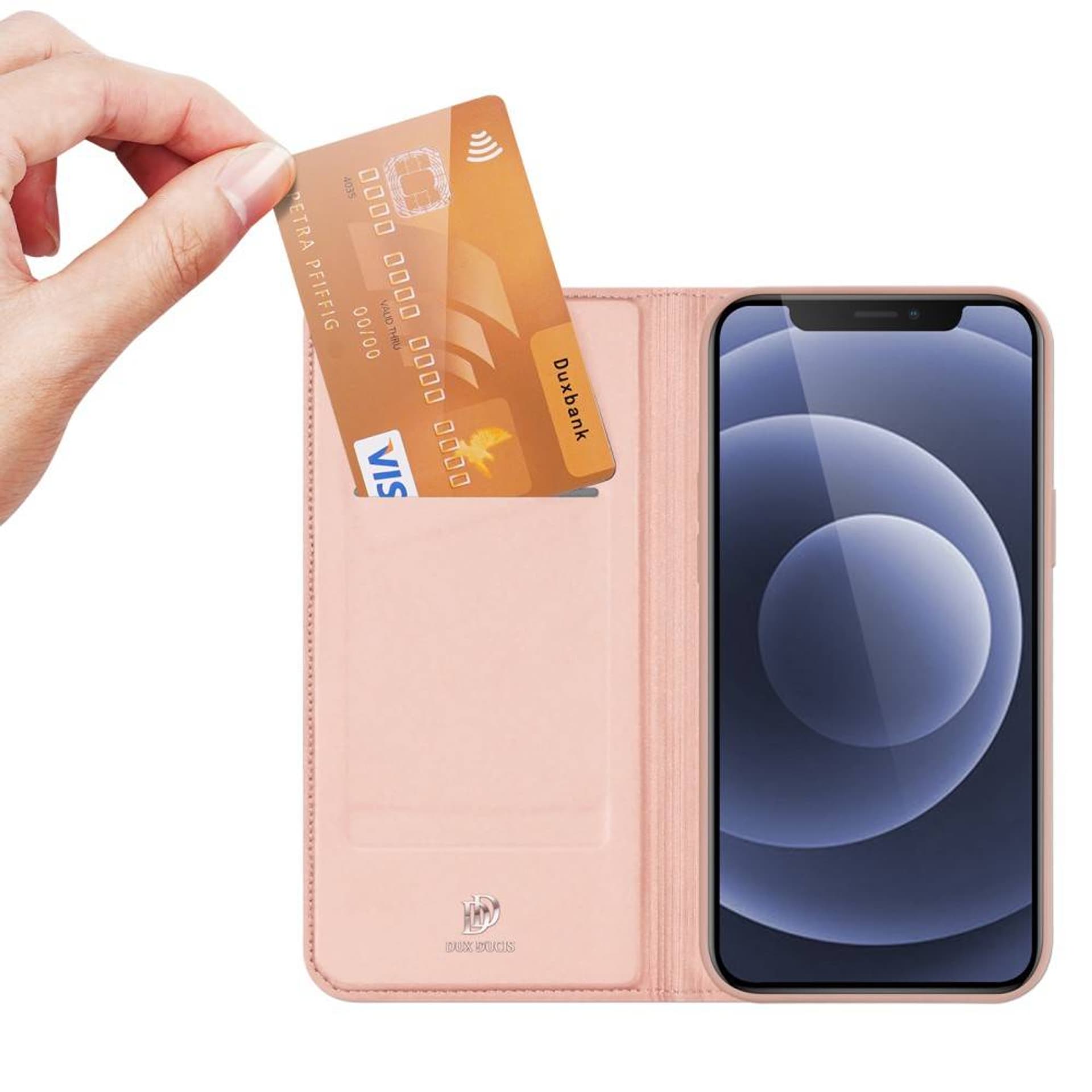 

Etui IPHONE 13 z klapką Dux Ducis skórzane Skin Leather jasny róż