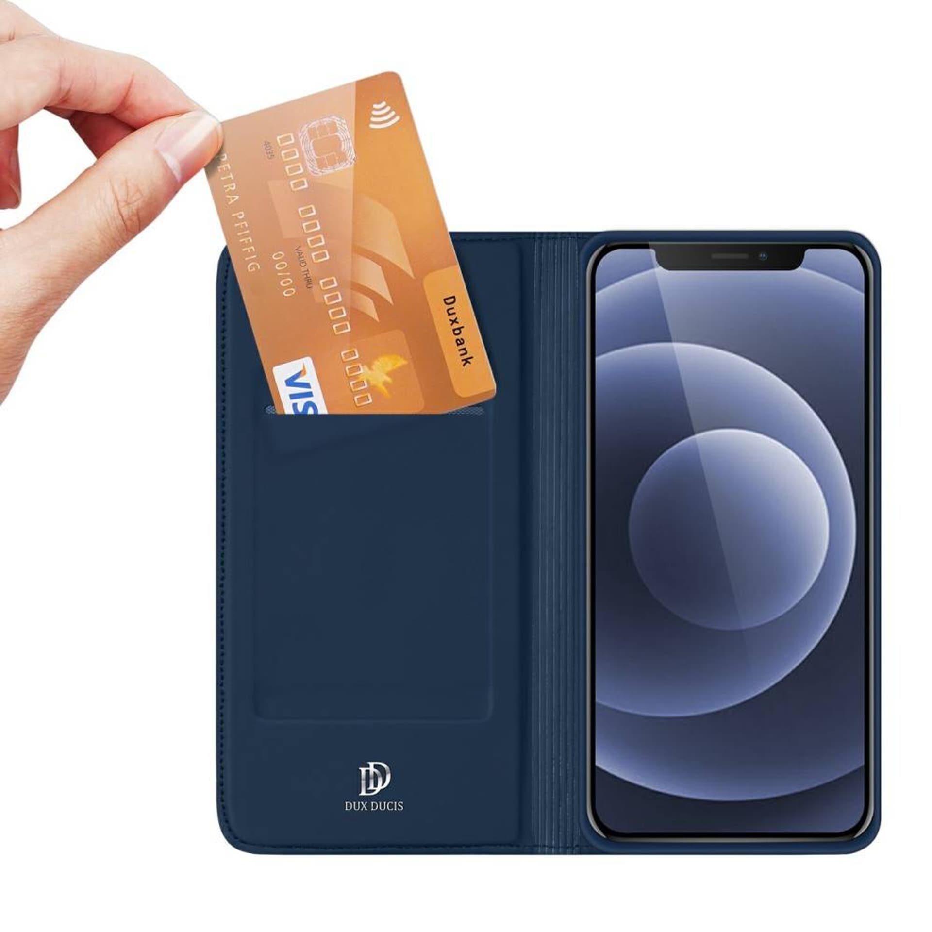 

Etui IPHONE 13 MINI z klapką Dux Ducis skórzane Skin Leather granatowe