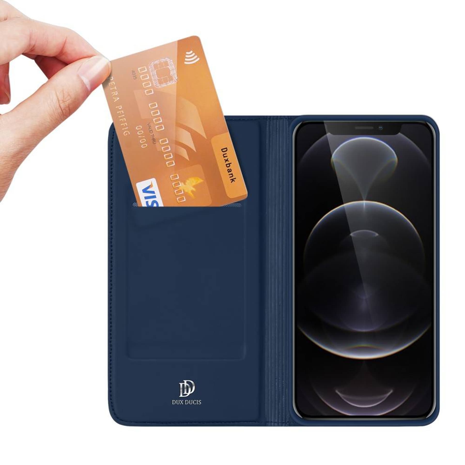 

Etui IPHONE 13 PRO z klapką Dux Ducis skórzane Skin Leather granatowe